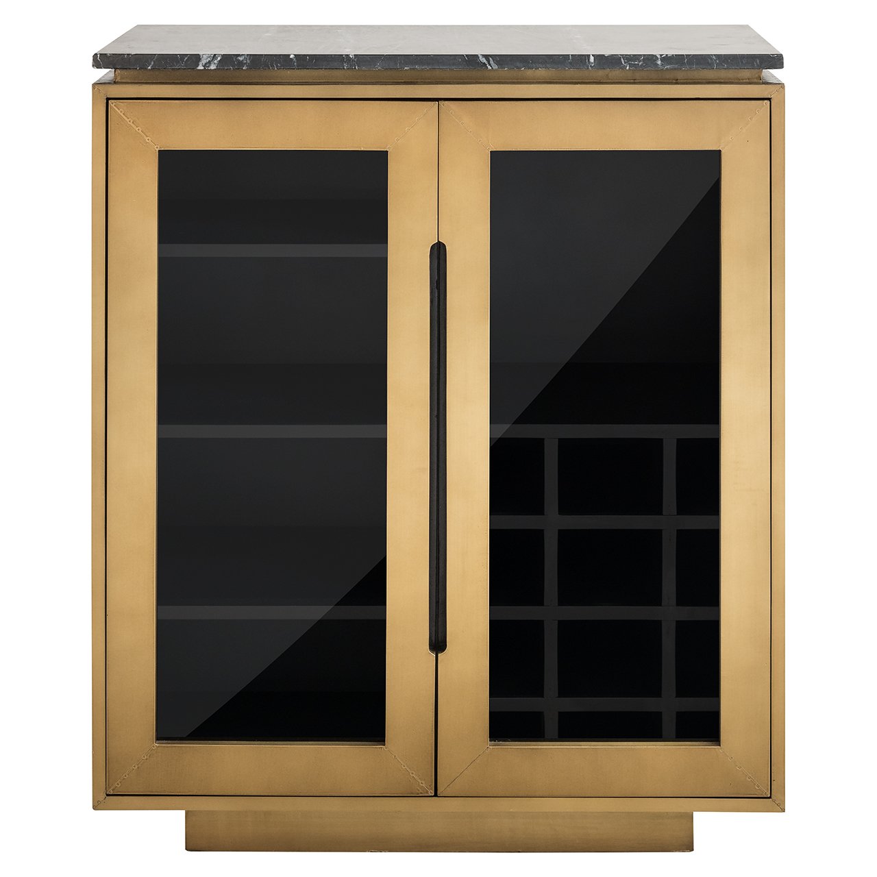FINSBURY glass-fronted sideboard in antique gold with black marble