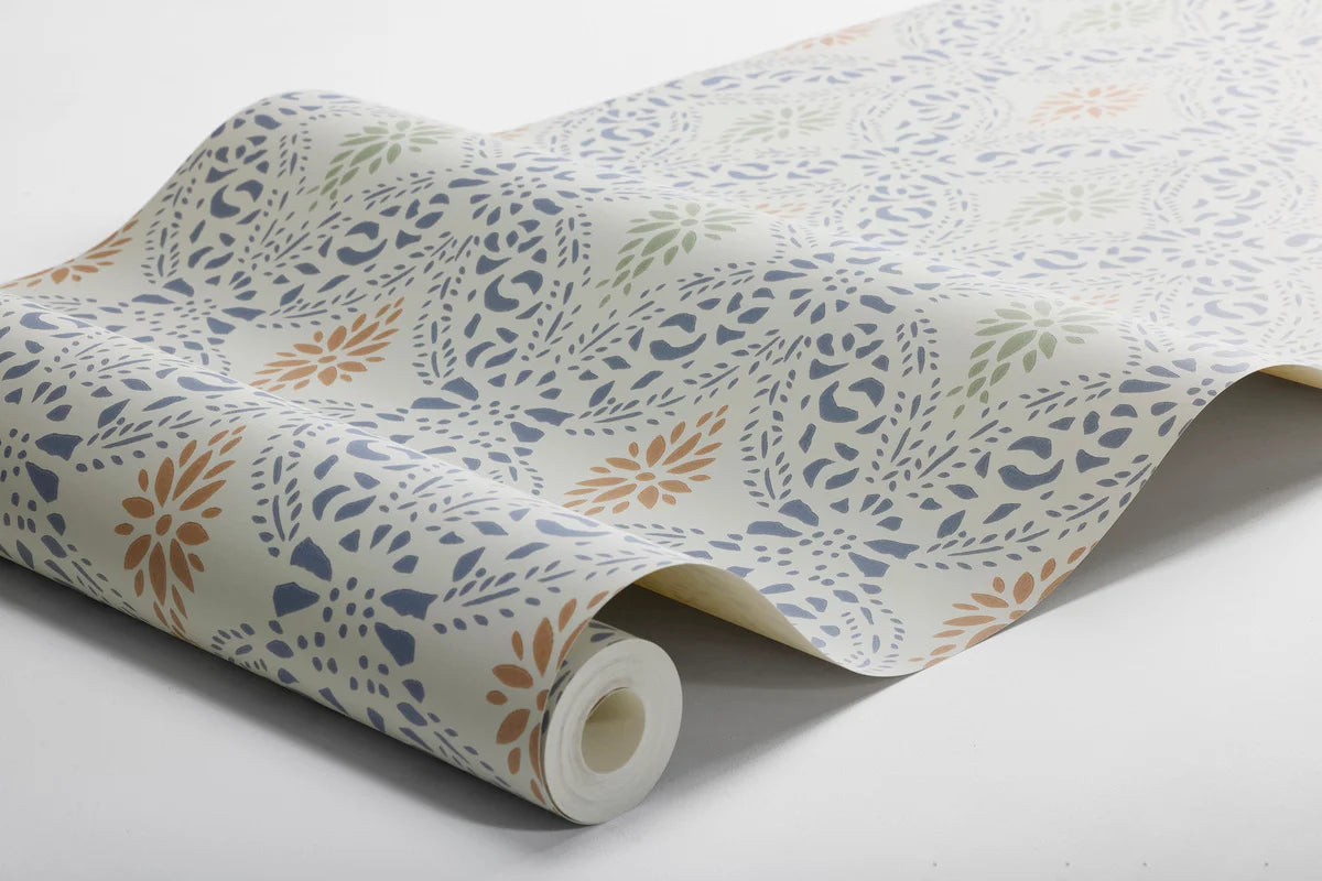 Non-woven paper wallpaper with geometric pattern KVARNHOLMEN blue with sand