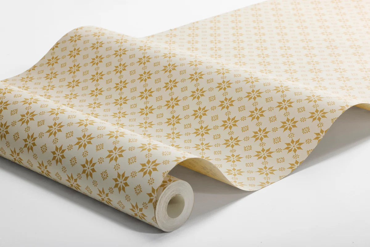 Paper non-woven wallpaper with geometric pattern STELLA light beige with yellow