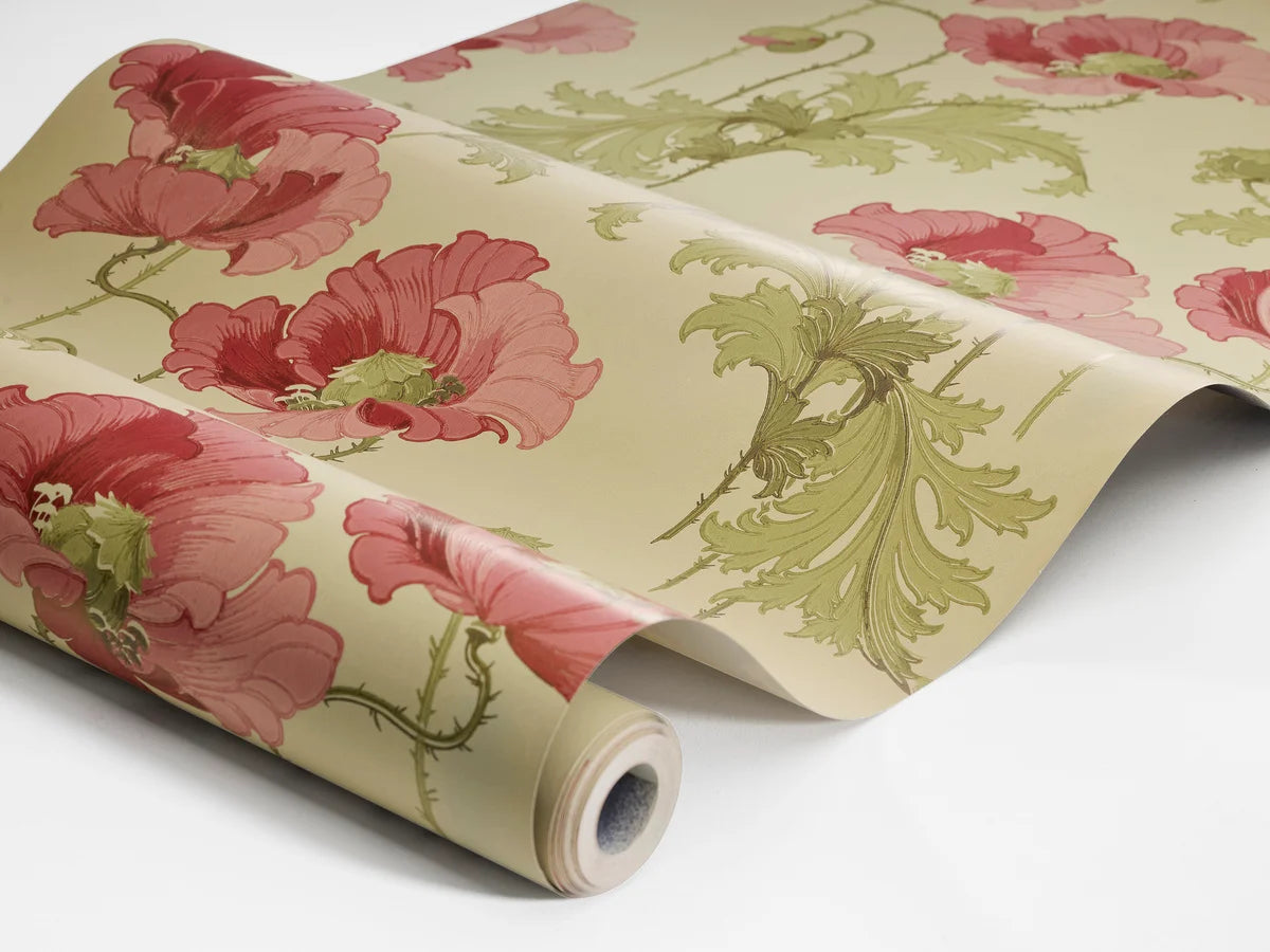 Non-woven paper wallpaper with a floral pattern VALLMO beige with pink