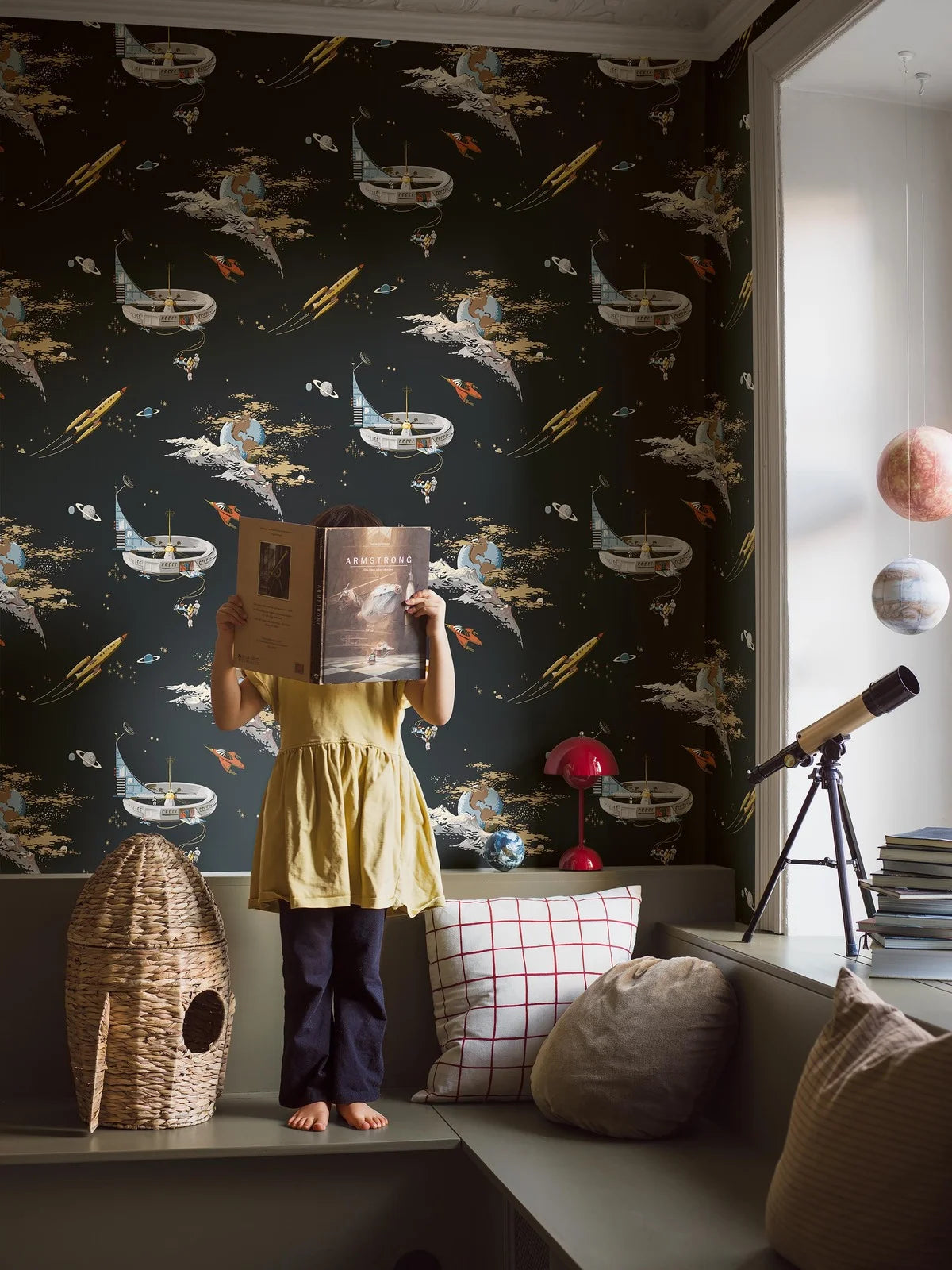 Children's wallpaper with a space theme SPACE ADVENTURE black