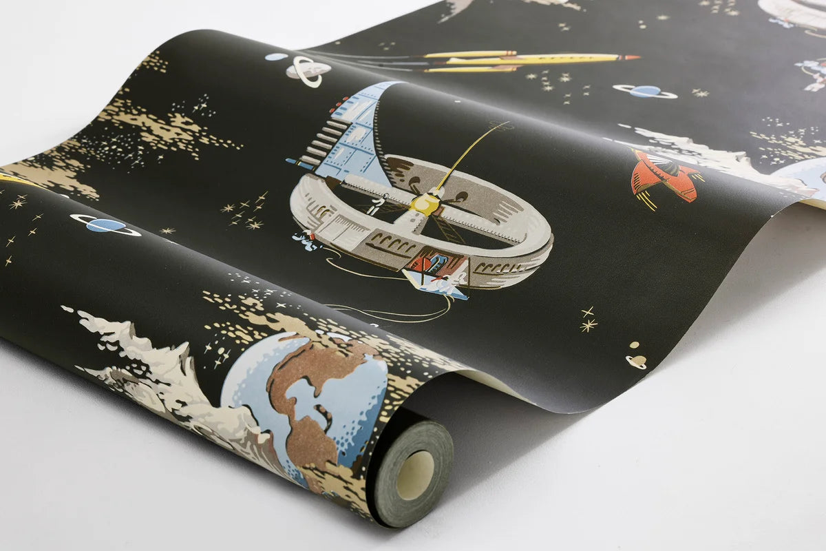 Children's wallpaper with a space theme SPACE ADVENTURE black