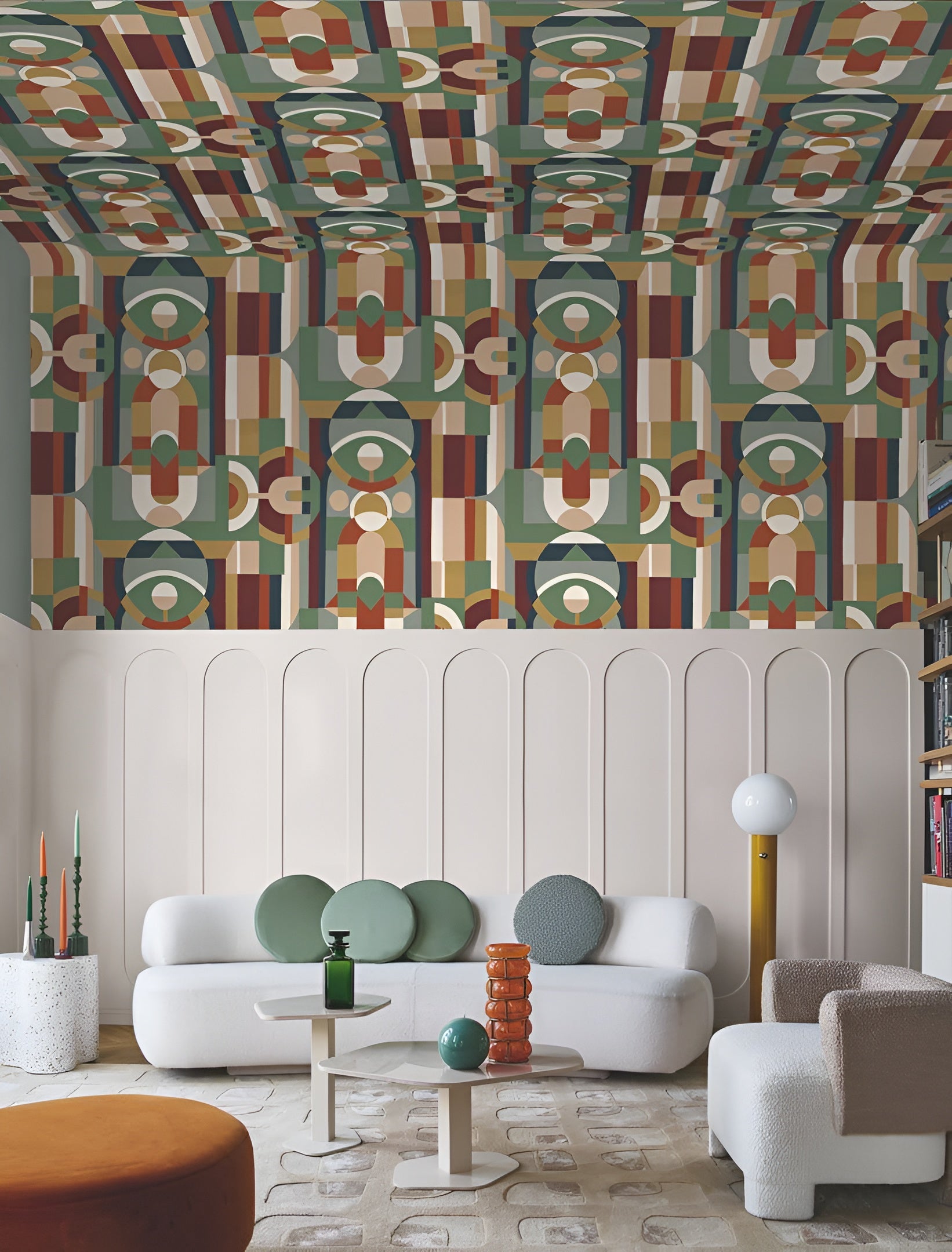 Stained Glass Geometric Pattern Wallpaper VITRAIL - VANILLA/TERRACOTTA vanilla with terracotta