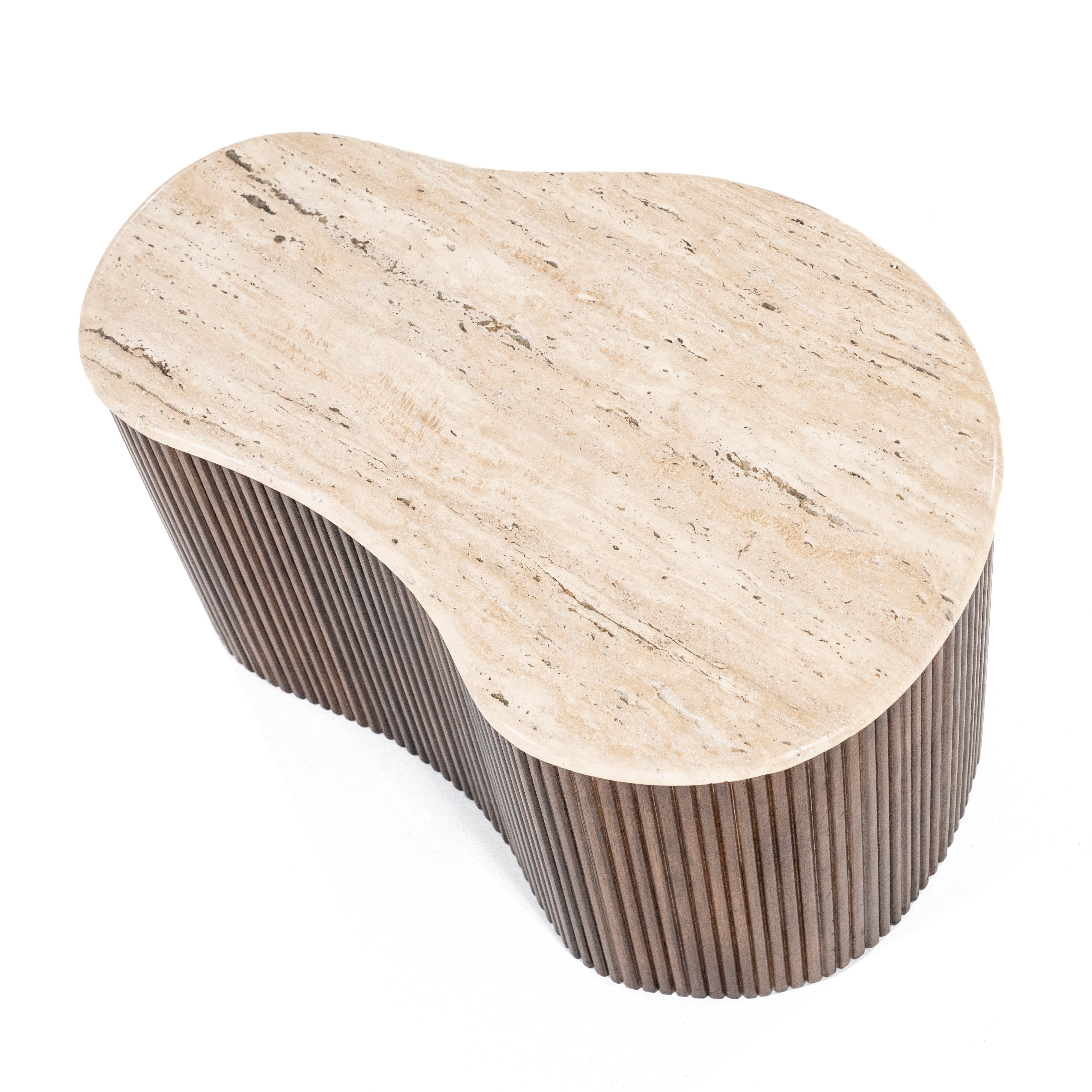 MARI coffee table made of mango wood with a travertine top