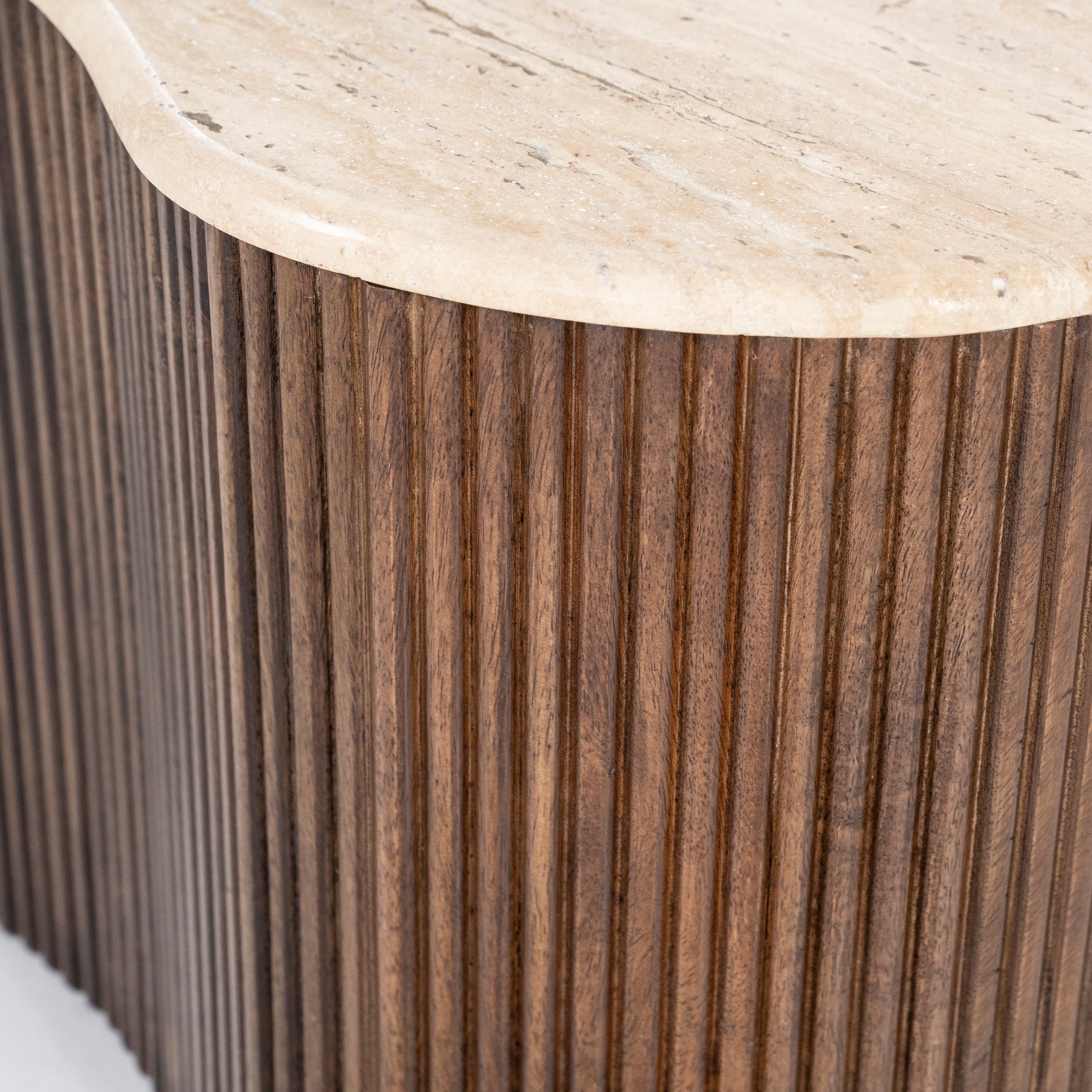 MARI coffee table made of mango wood with a travertine top