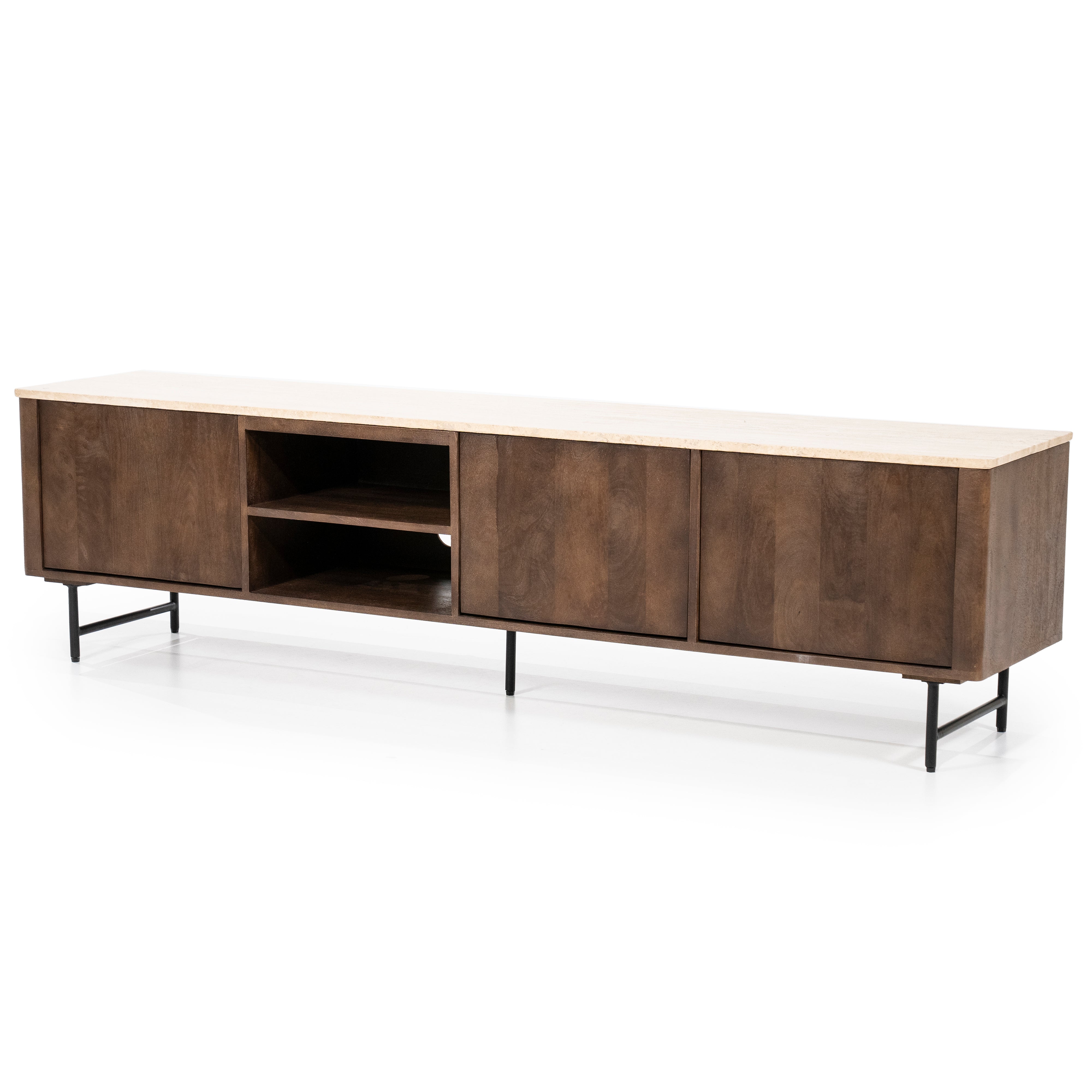 RTV Cabinet LIO brown mango wood with travertine