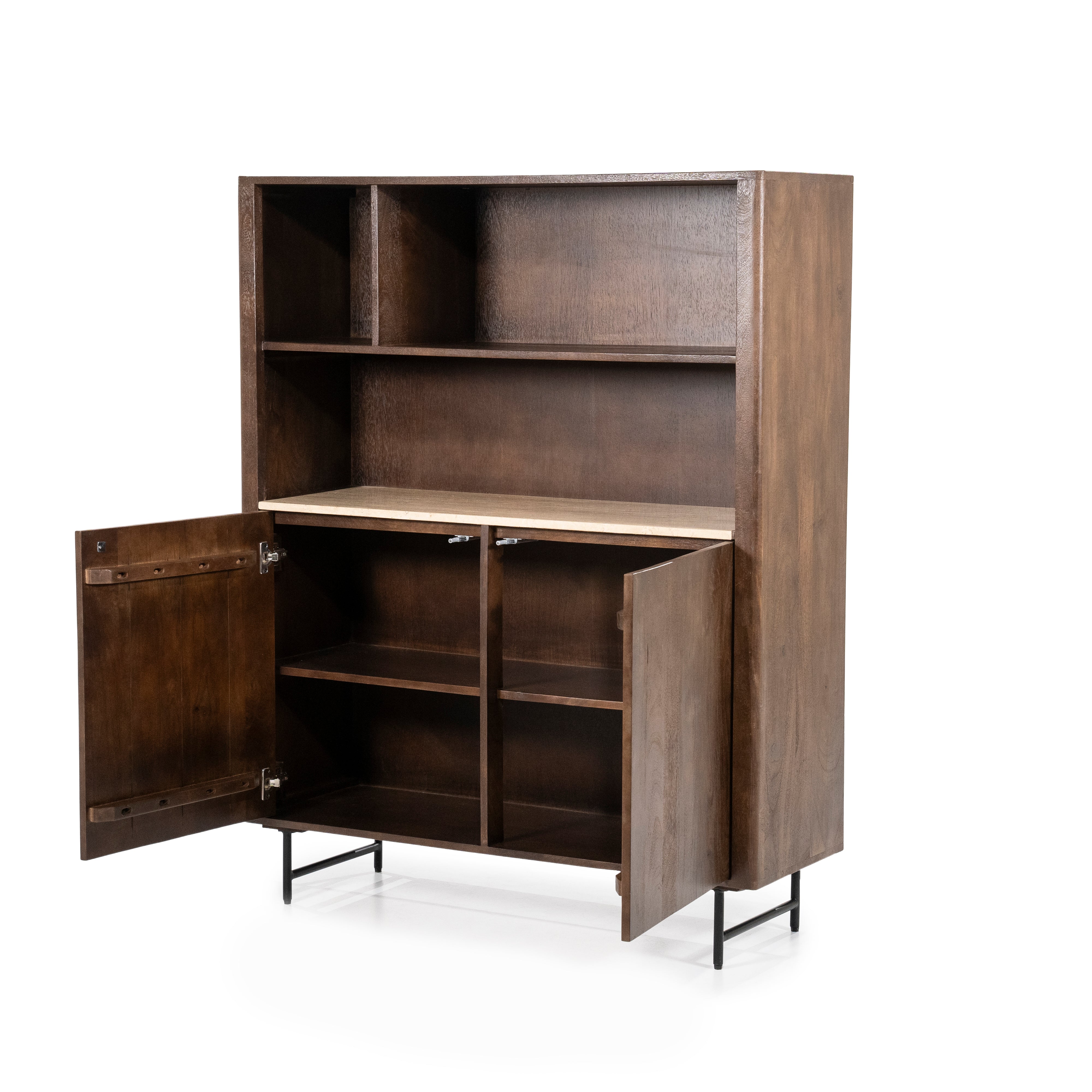 LIO Shelf brown mango wood with travertine