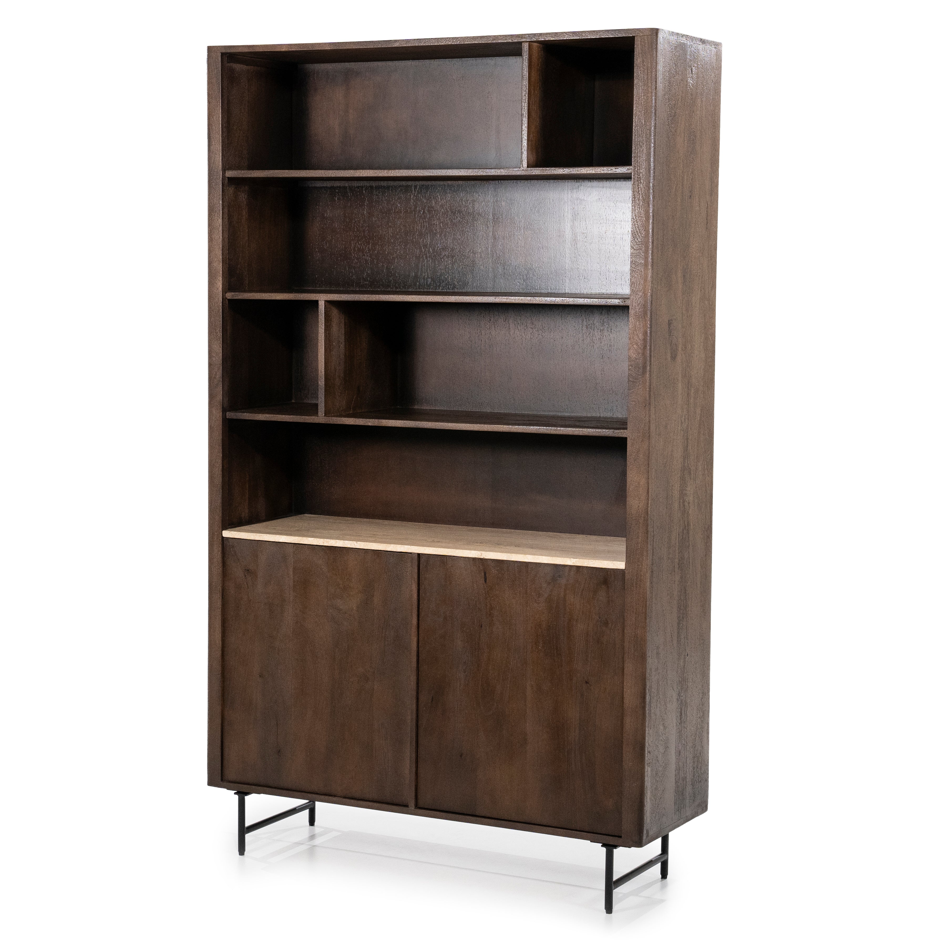 LIO Shelf brown mango wood with travertine