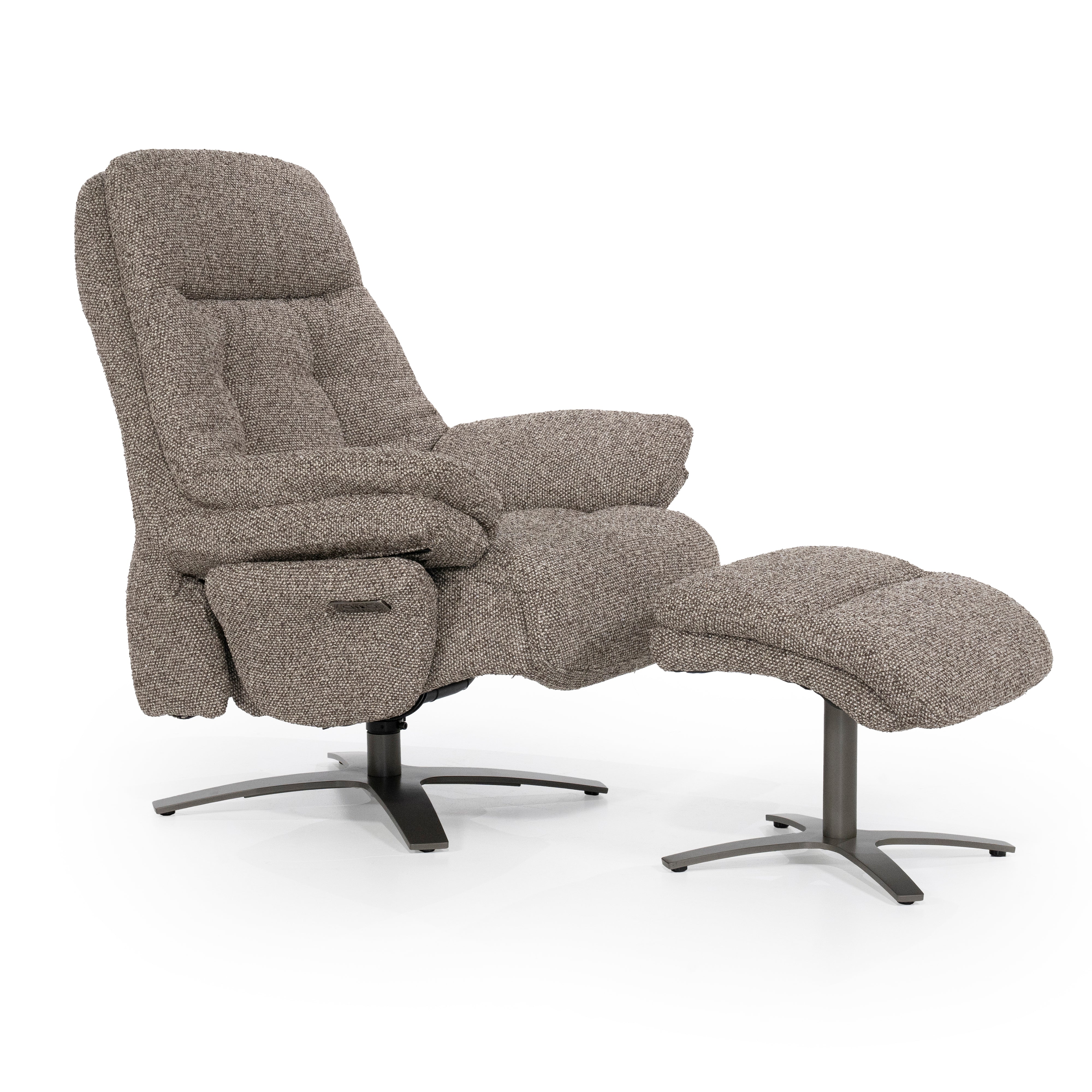 CALEB Dark Beige Armchair with Black Base and Footrest
