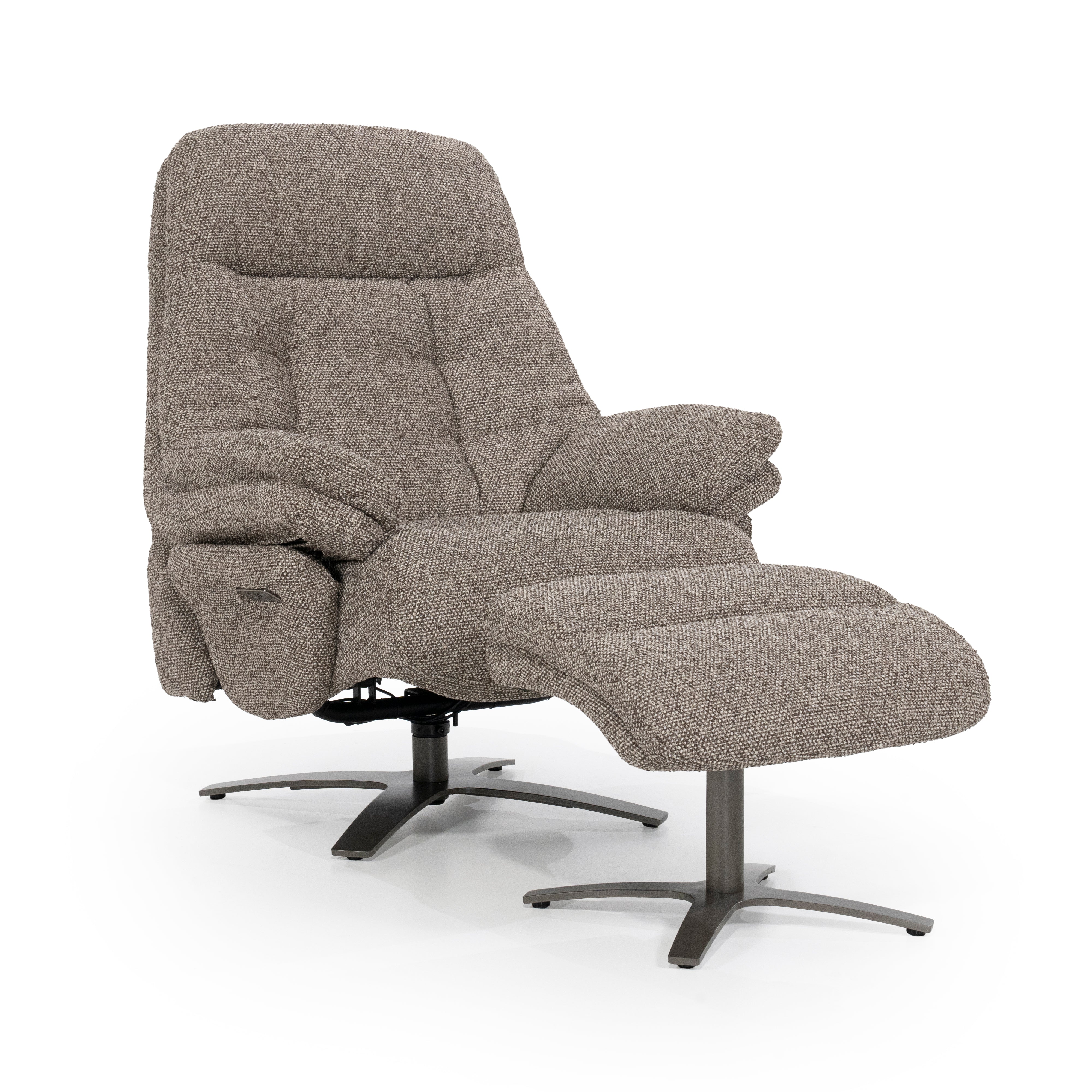 CALEB Dark Beige Armchair with Black Base and Footrest