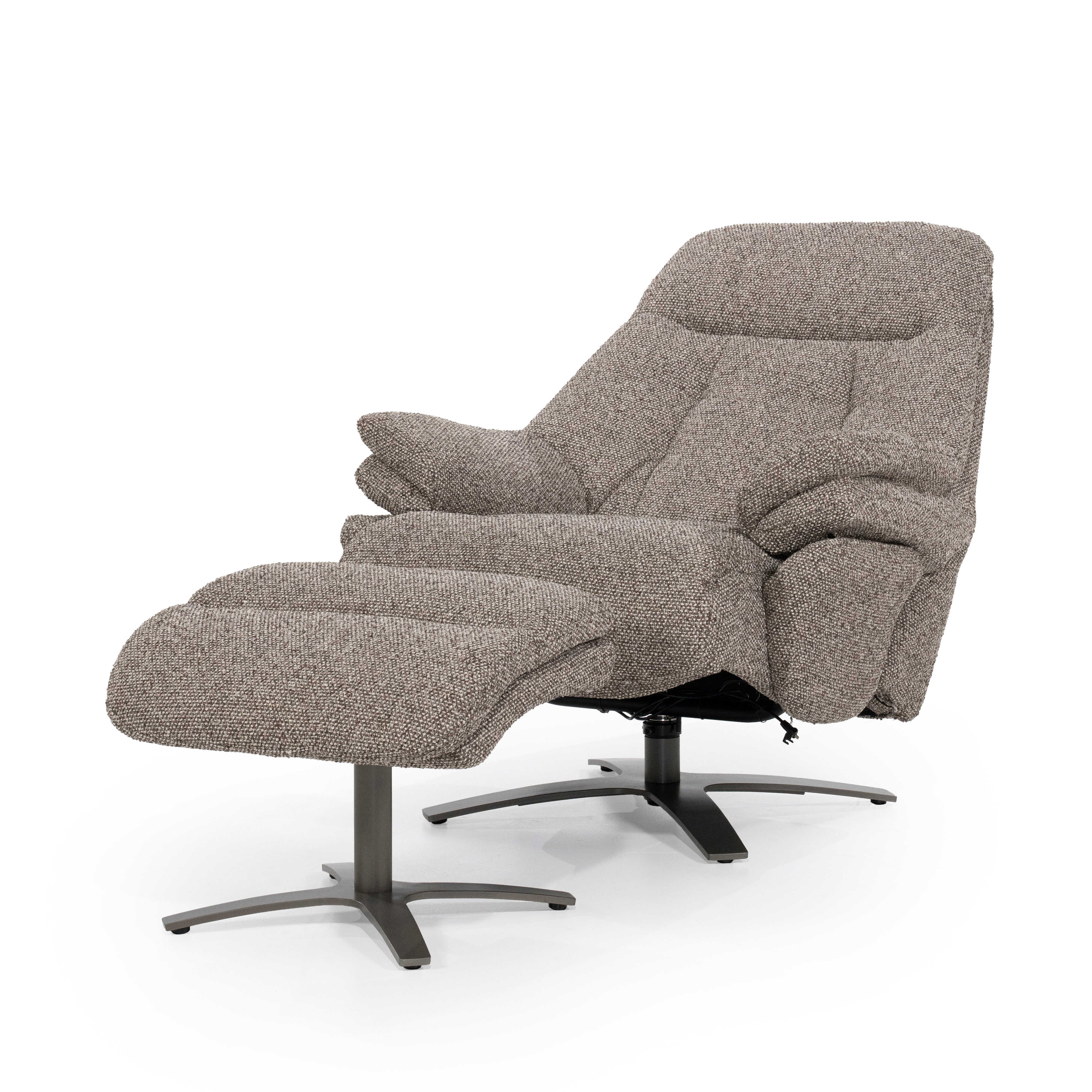 CALEB Dark Beige Armchair with Black Base and Footrest