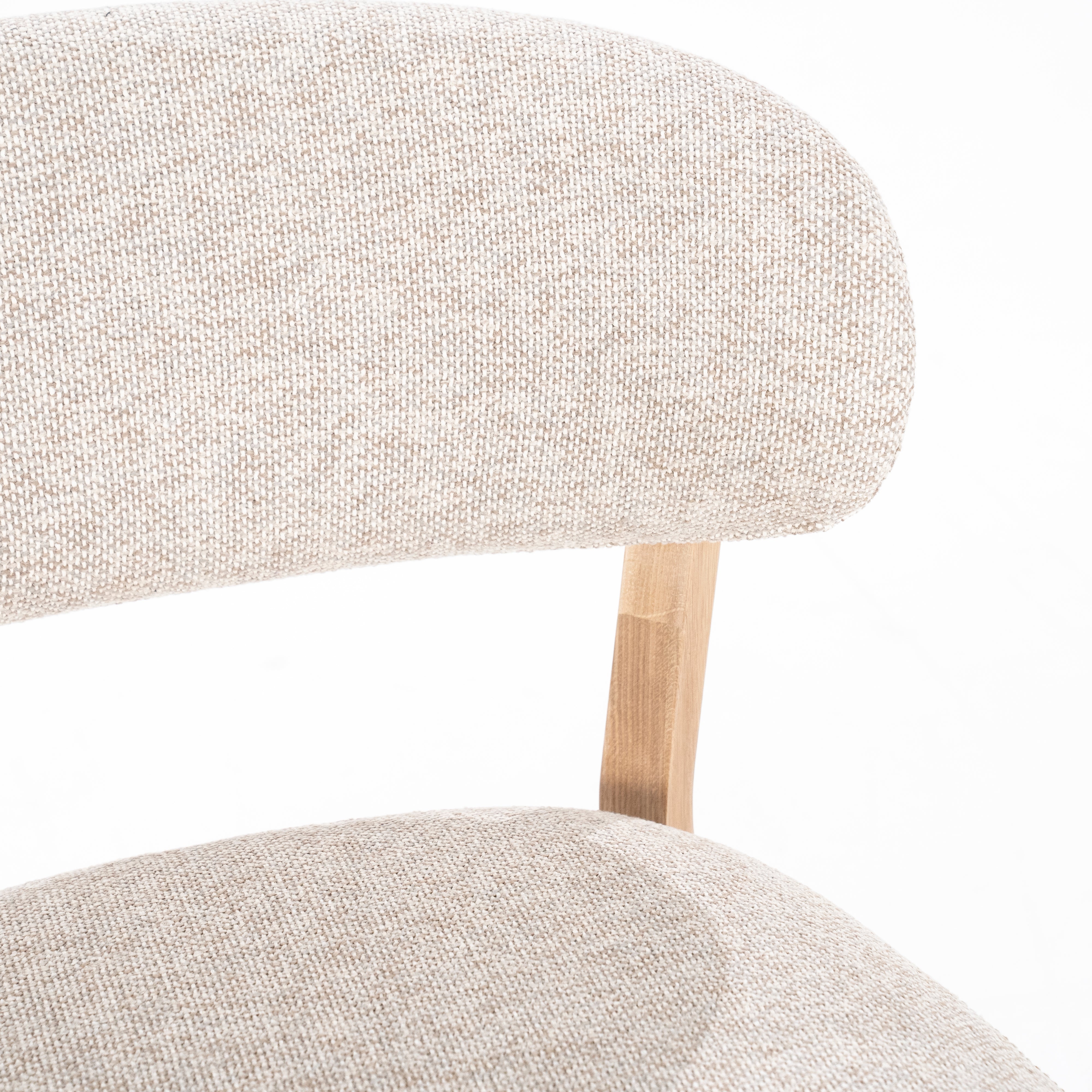 MIKKY Beige Armchair with Light Wooden Base
