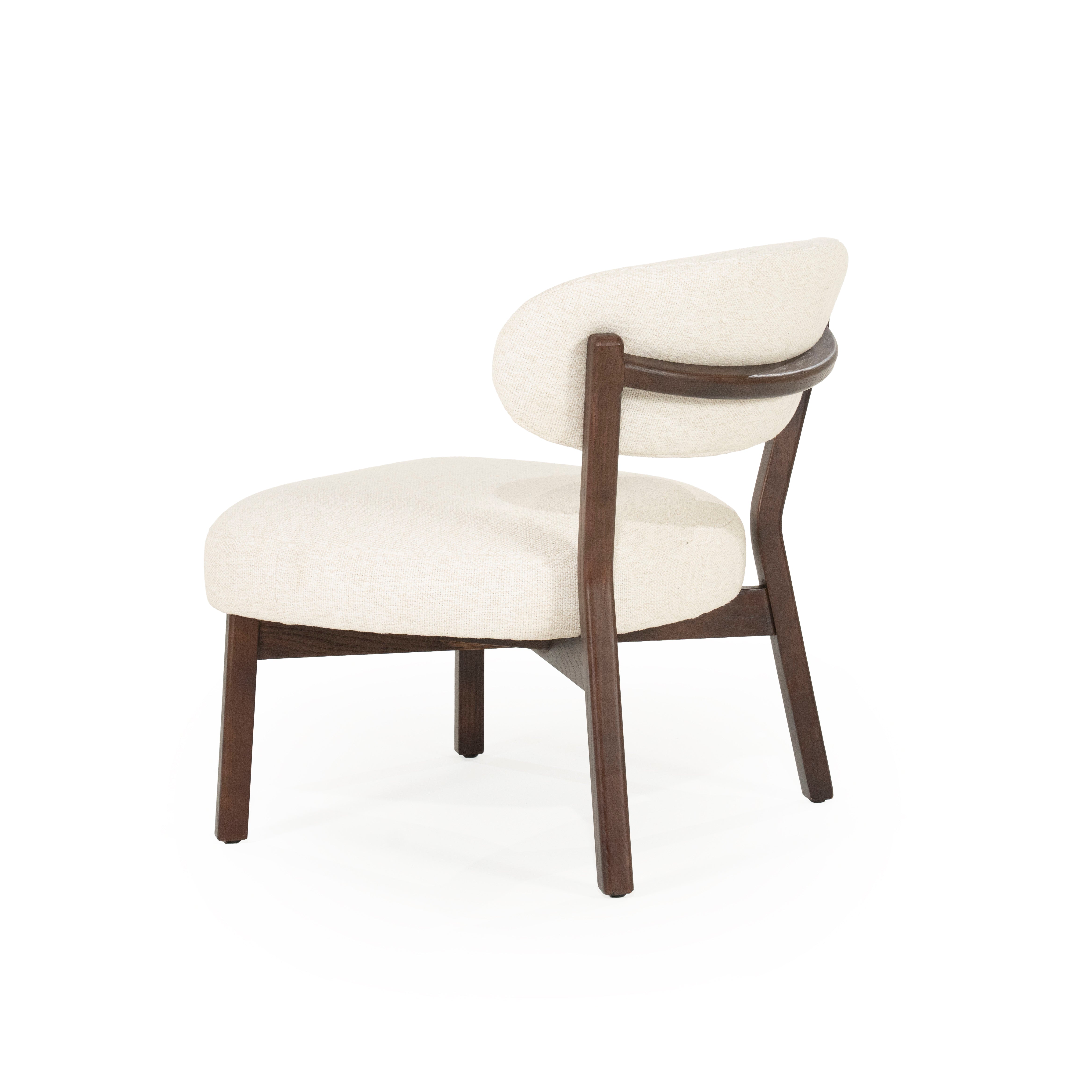 MIKKY Armchair in Light Beige with Dark Wooden Base
