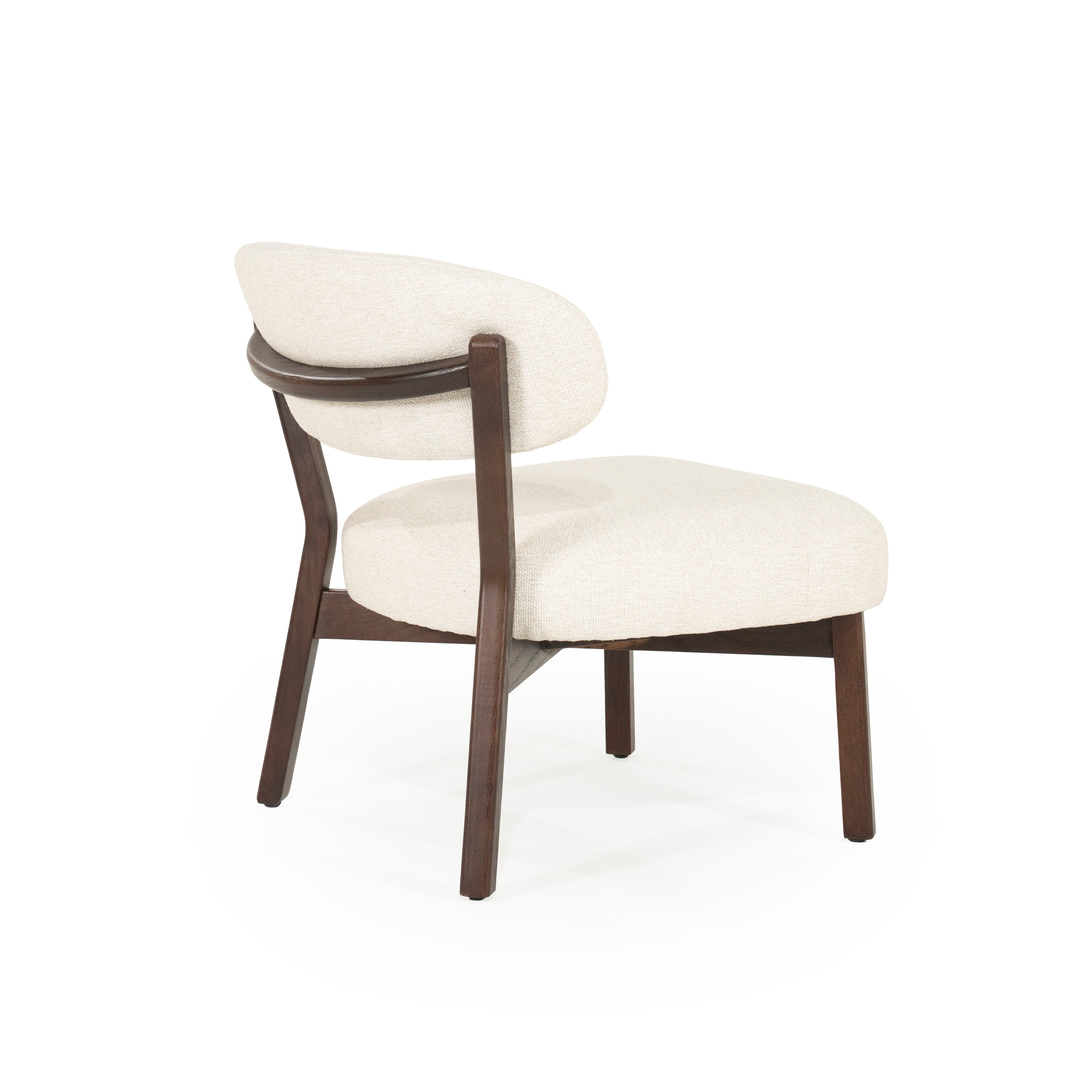 MIKKY Armchair in Light Beige with Dark Wooden Base