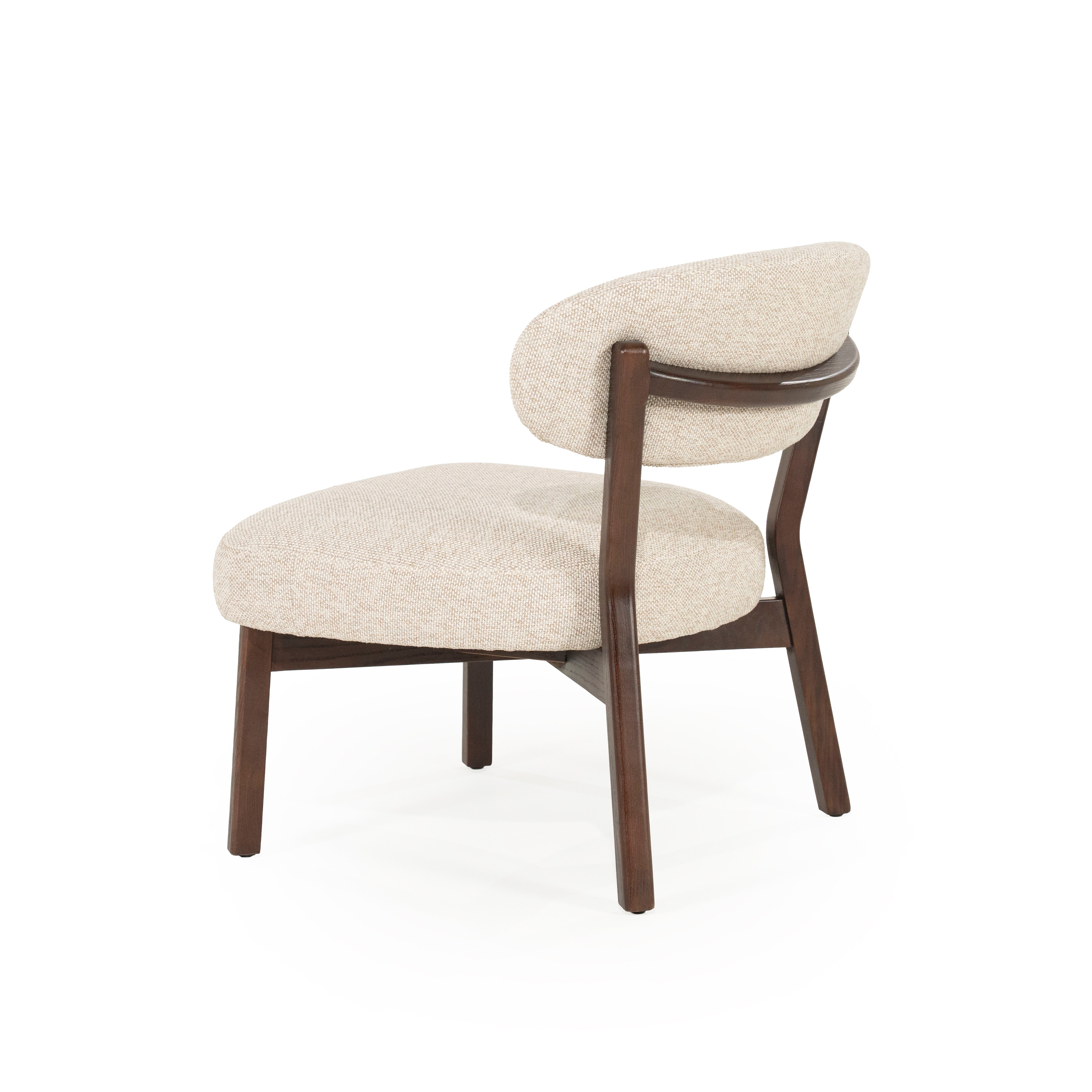 MIKKY Beige Armchair with Dark Wooden Base