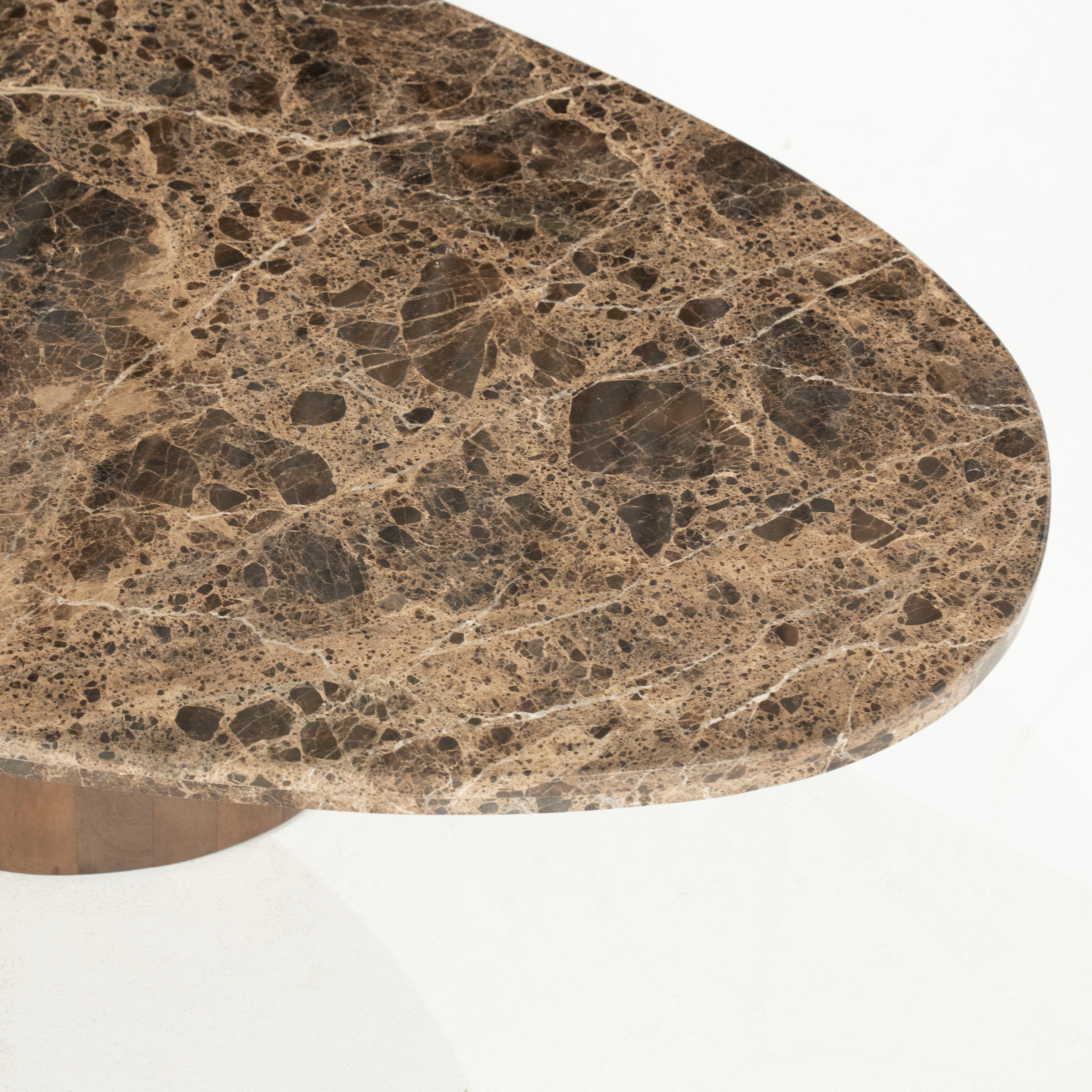 BRADLEY dark brown marble coffee table with a wooden base