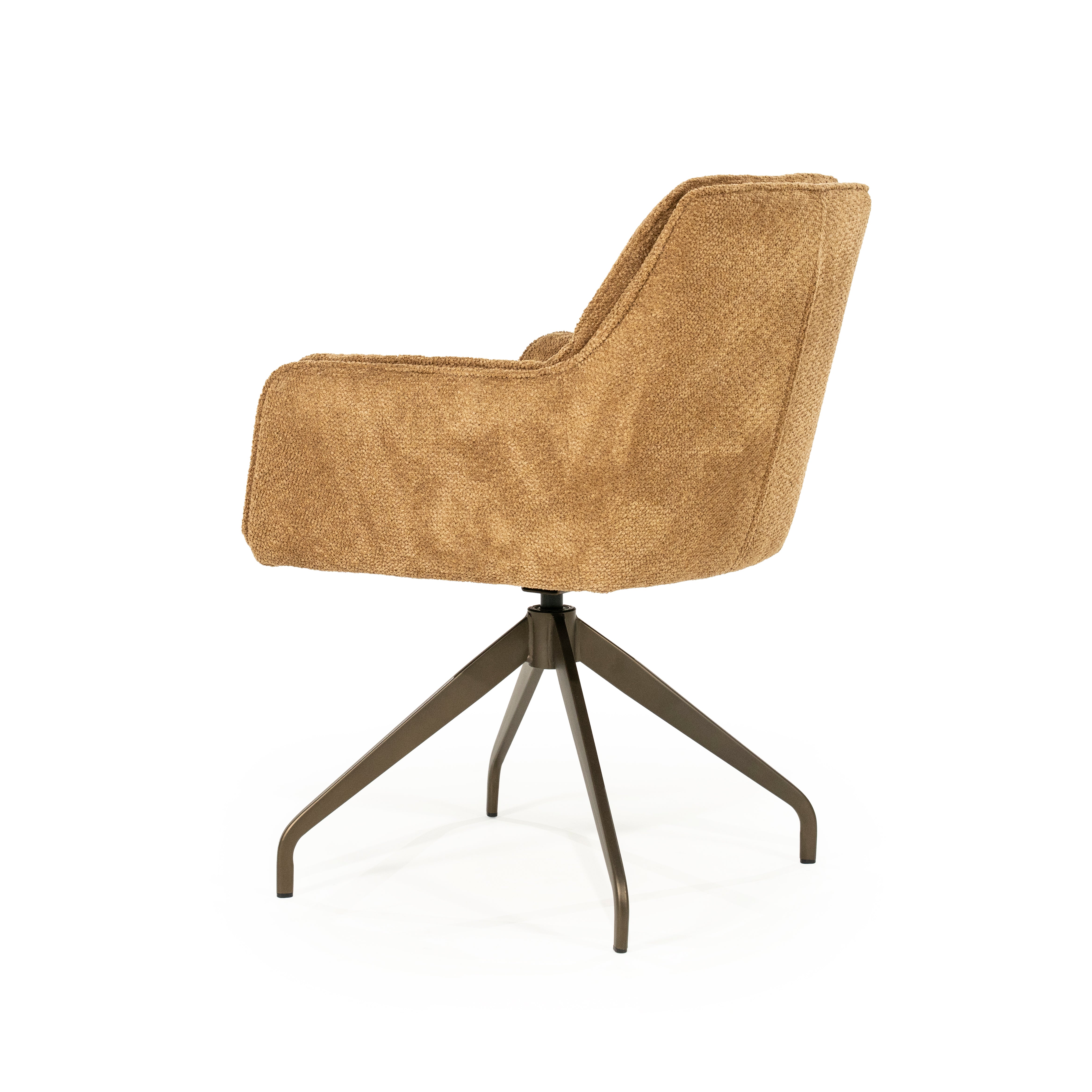 HUGO mustard swivel chair with dark brown base