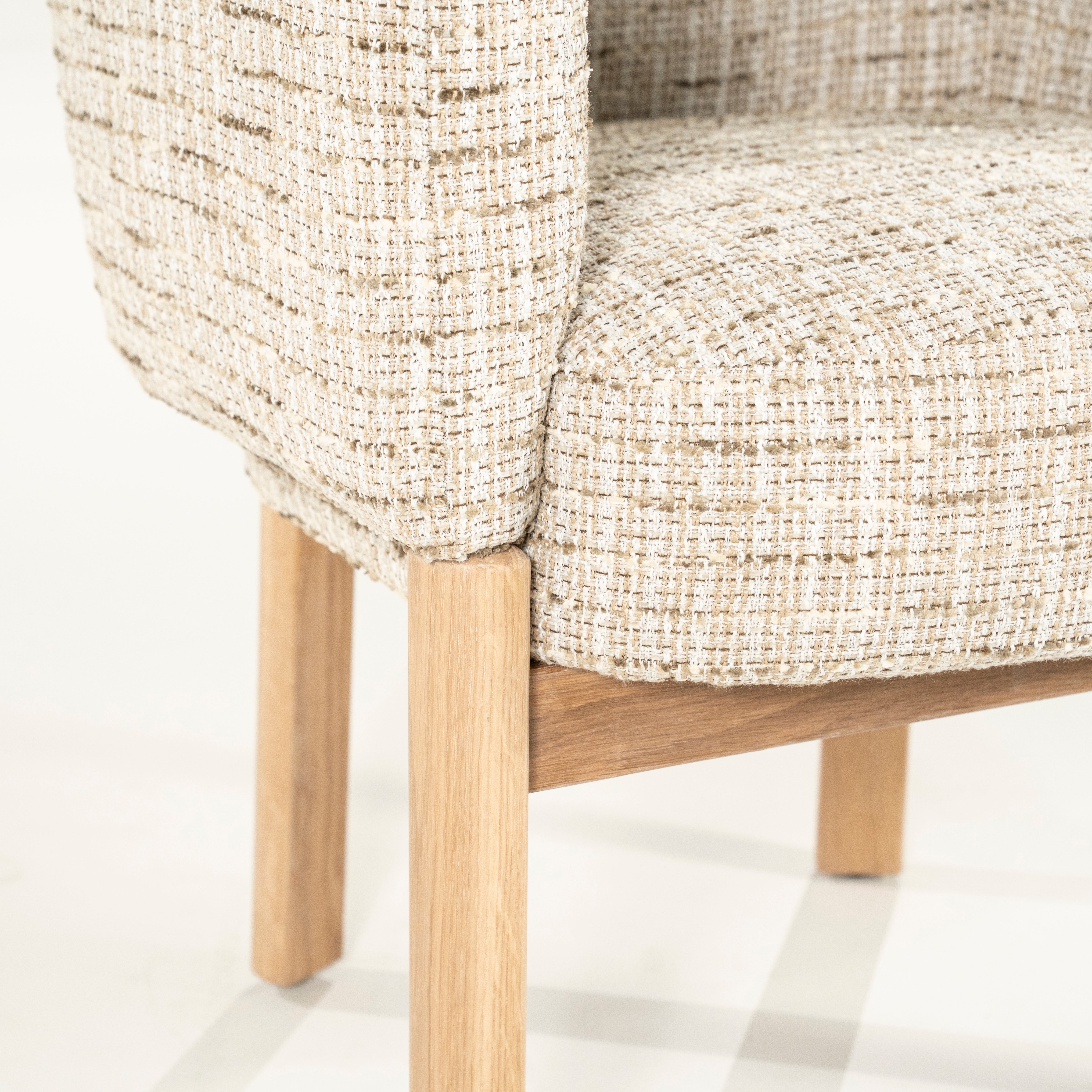 MICHA Armchair in Beige with Oak Base