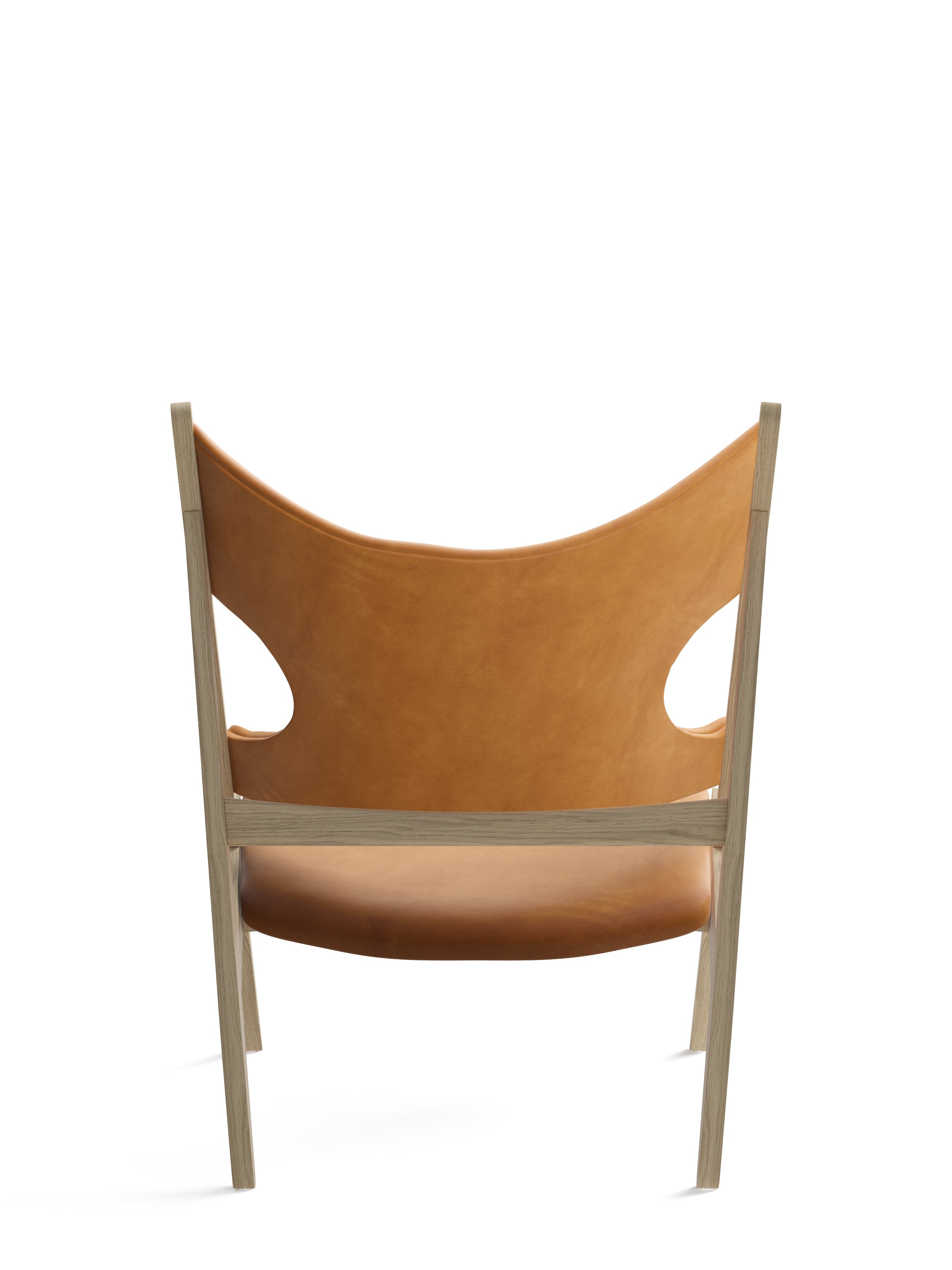KNITTING armchair in cognac leather with oak base