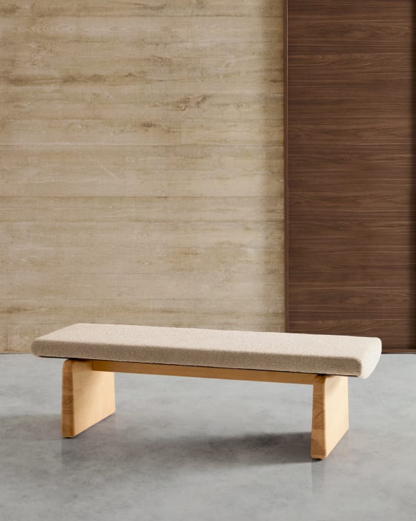 TOPAZ bench in beige chenille with an ash base