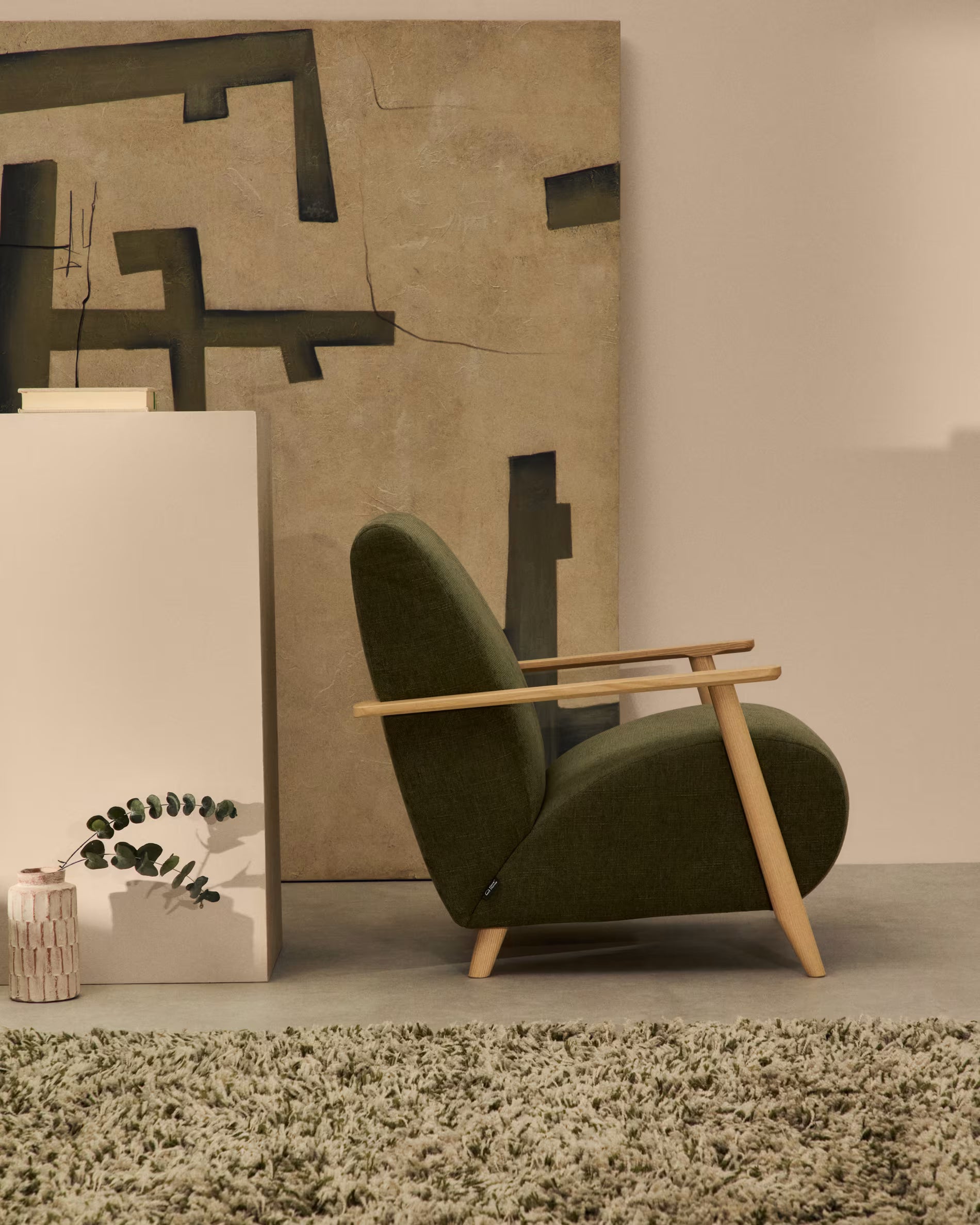 MEGHAN green armchair with ash base