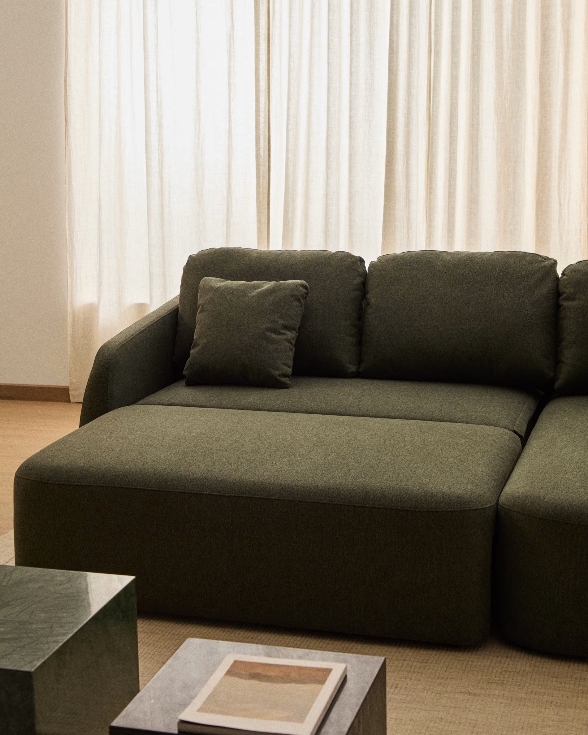 Right-facing 3-seater sofa bed LAIRA dark green