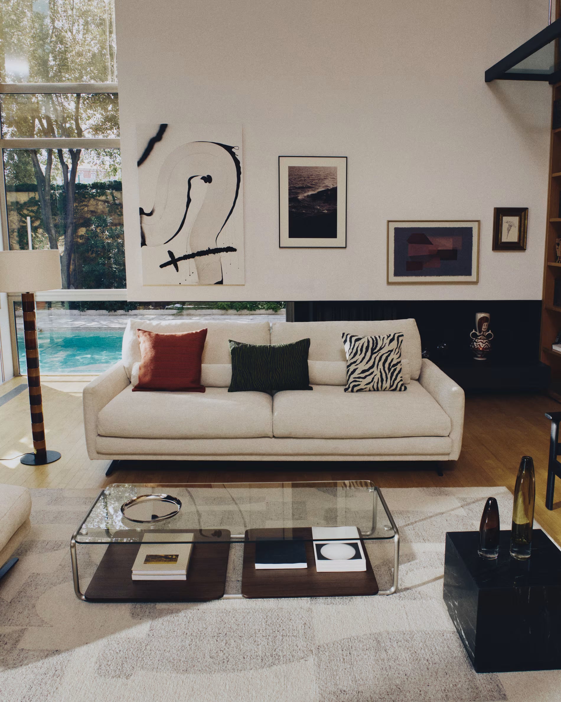 Sofa 3-Sitzer VELIRO beige mit schwarzem Gestell