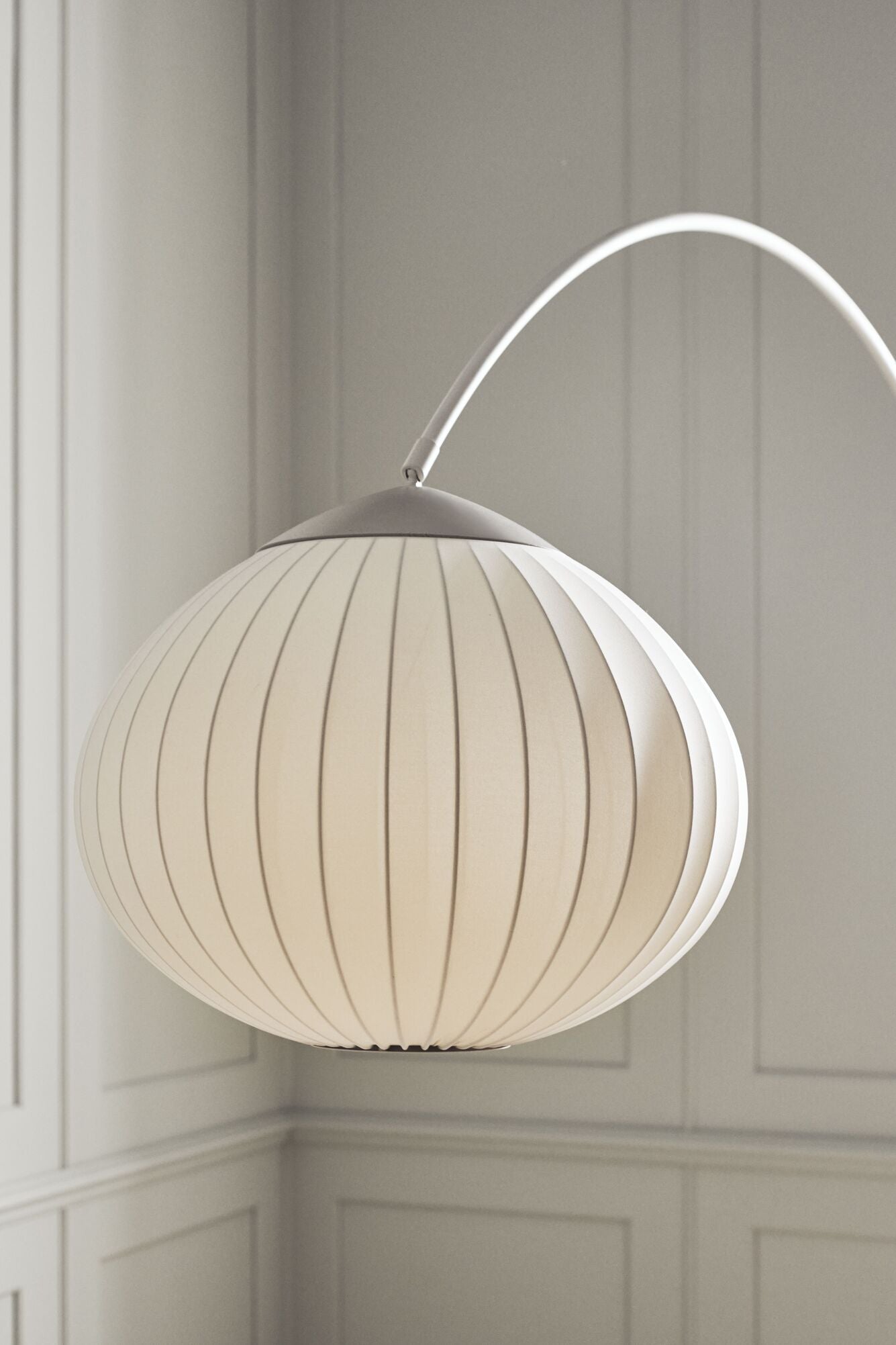 Arc floor lamp ACORN beige with travertine base