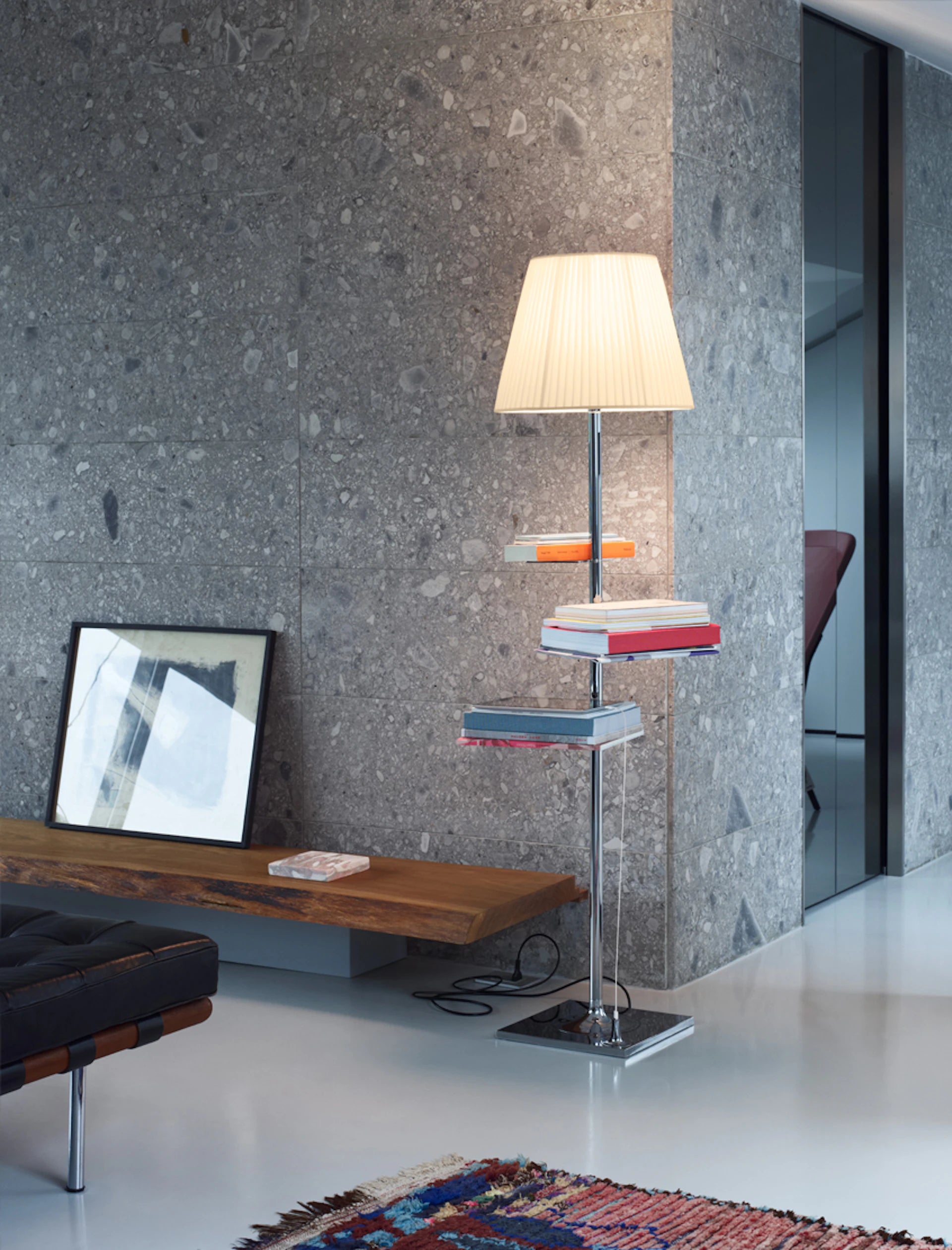 Floor lamp BIBLIOTHEQUE NATIONALE silver with fabric shade