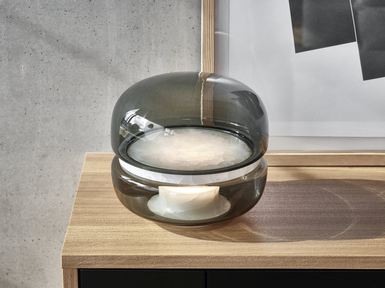 Makkaron -Mini -Tischlampe aufblasbares Glas mit Onyx