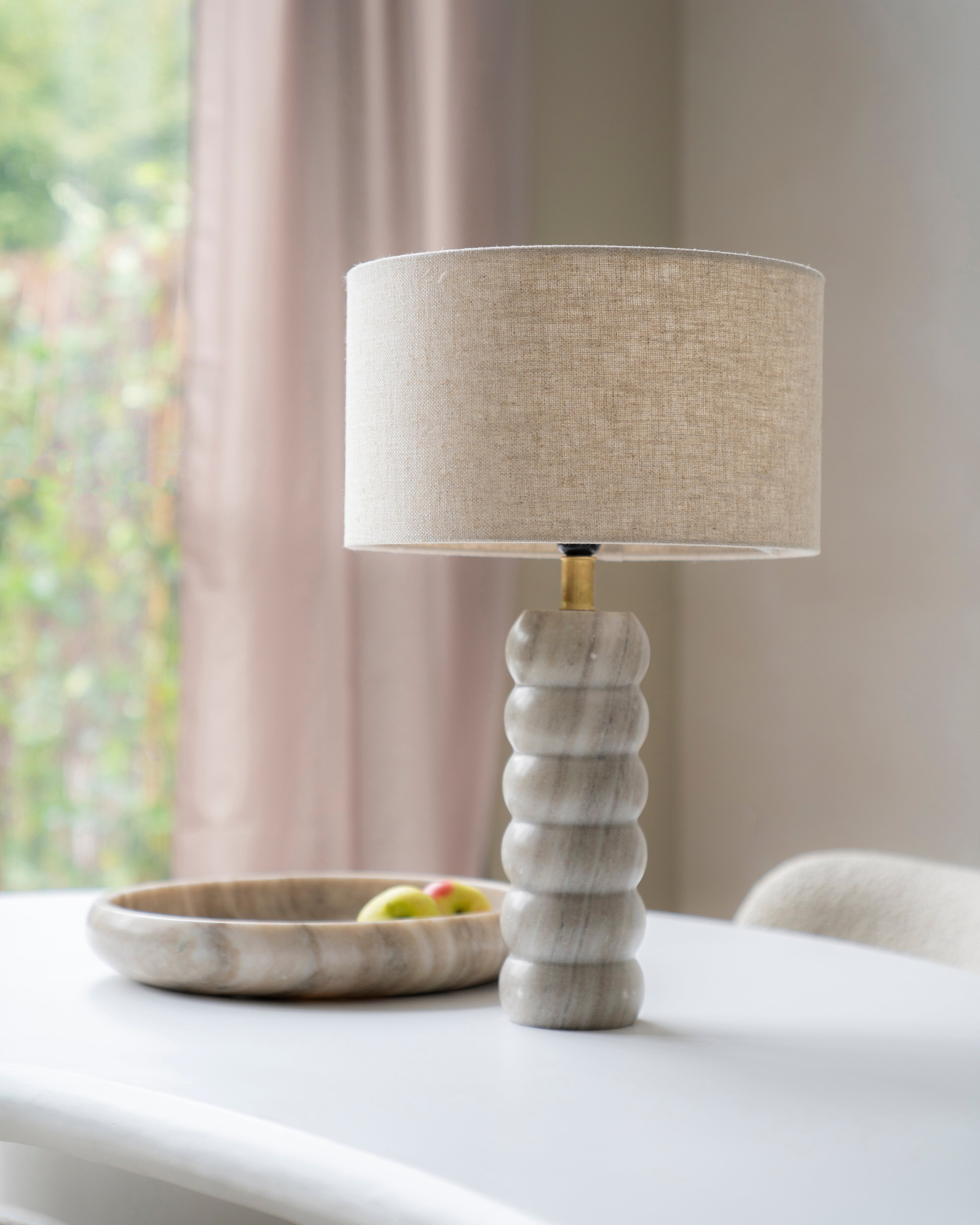PATRON Table Lamp Beige Marble with Cream Shade