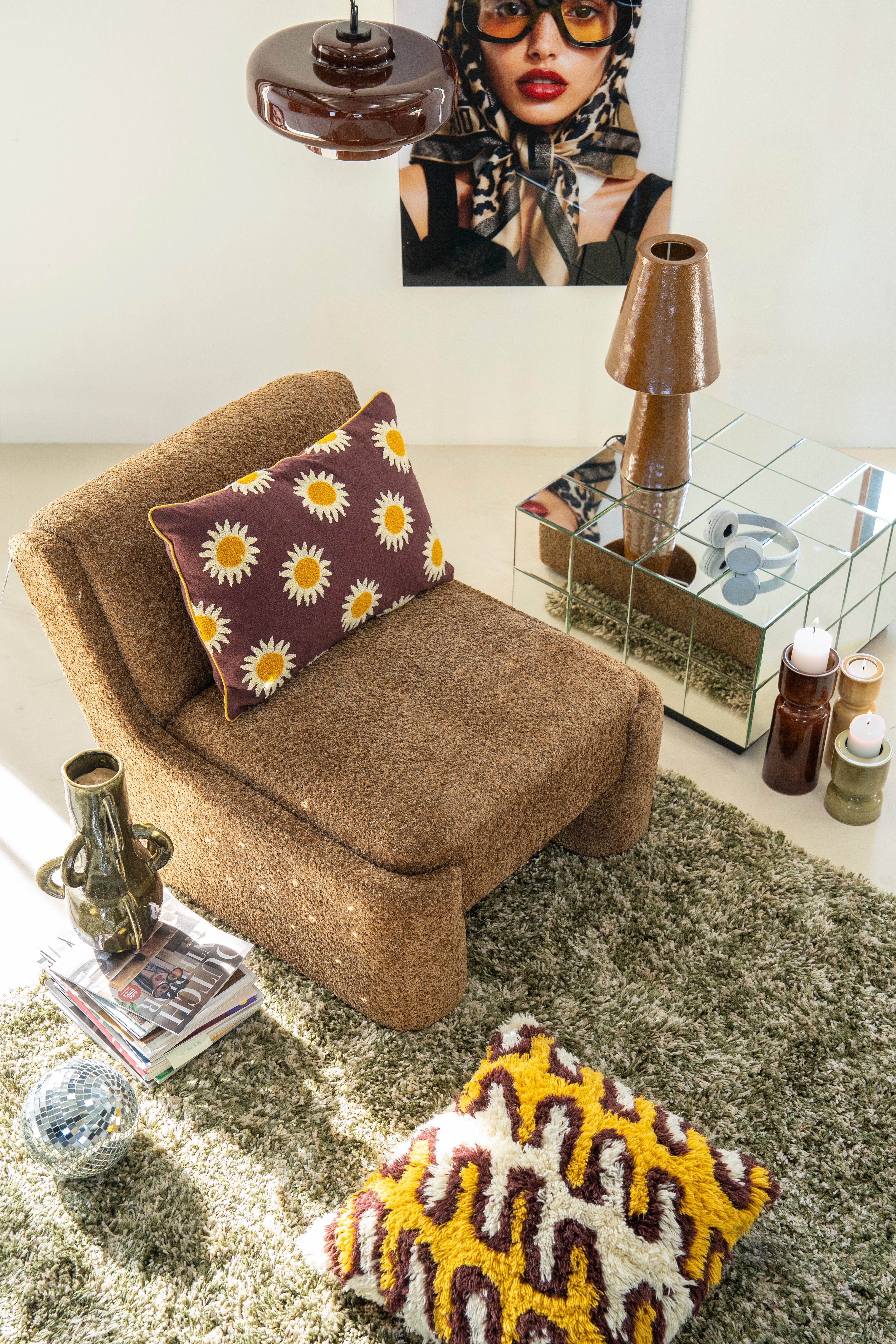 Poduszka RAY żółty z beżowym i brązowym