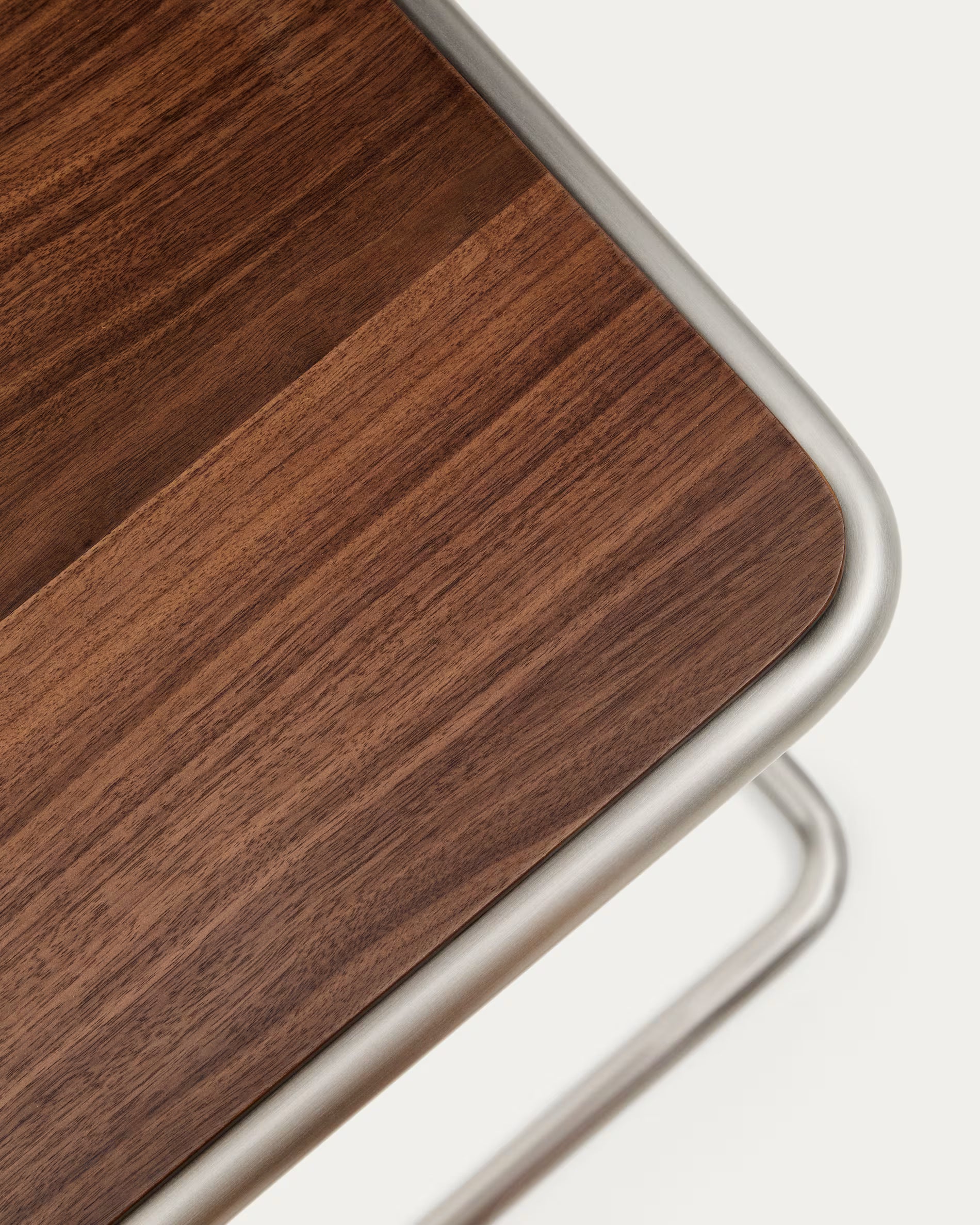 TARSEL dark brown side table with walnut veneer and steel base