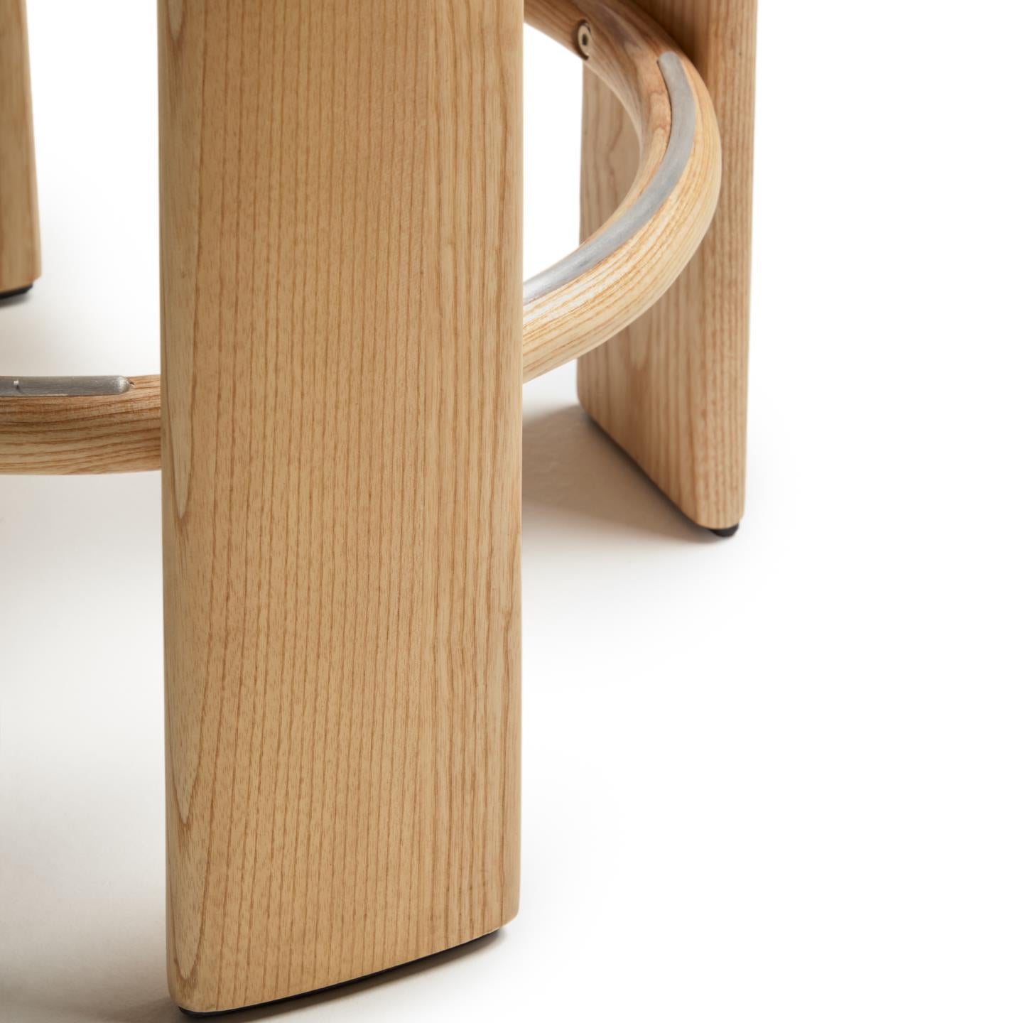 Beige chenille bar stool with ash base [Amelia]