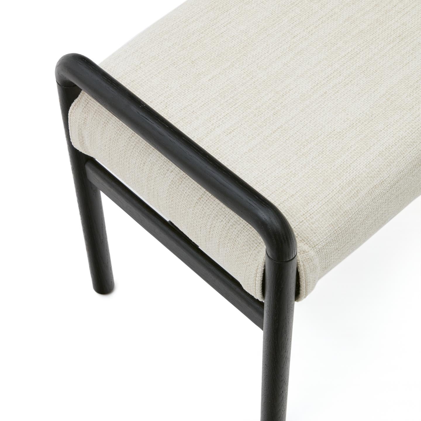 MACARET beige Chenille-Bank mit Untergestell aus schwarzer Eiche