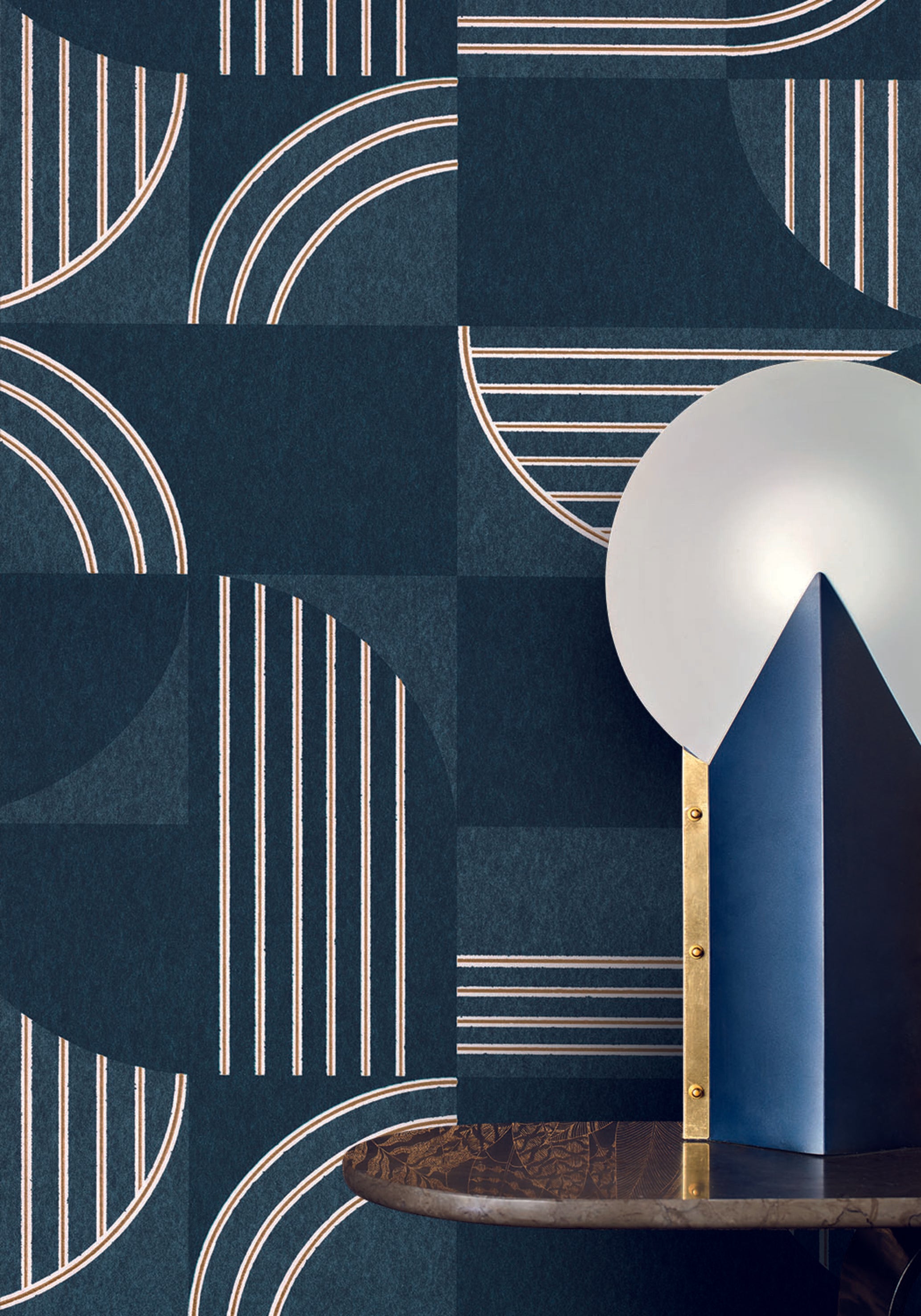 Non-woven wallpaper with a geometric pattern ANNÉES 30 - MARINE navy blue