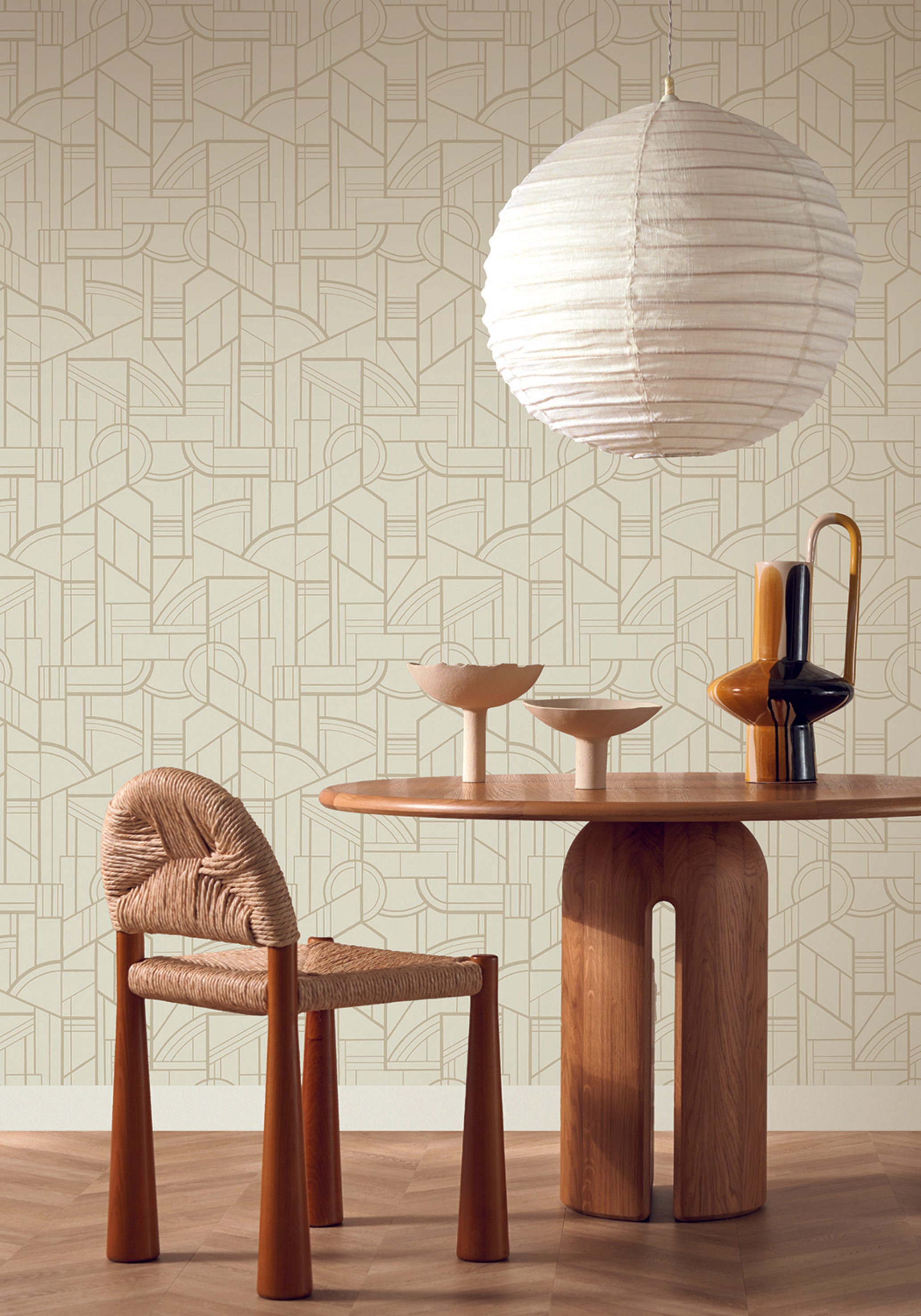 Metallic Wallpaper with Geometric Pattern CINÉTIQUE - SAND/GOLD beige with gold