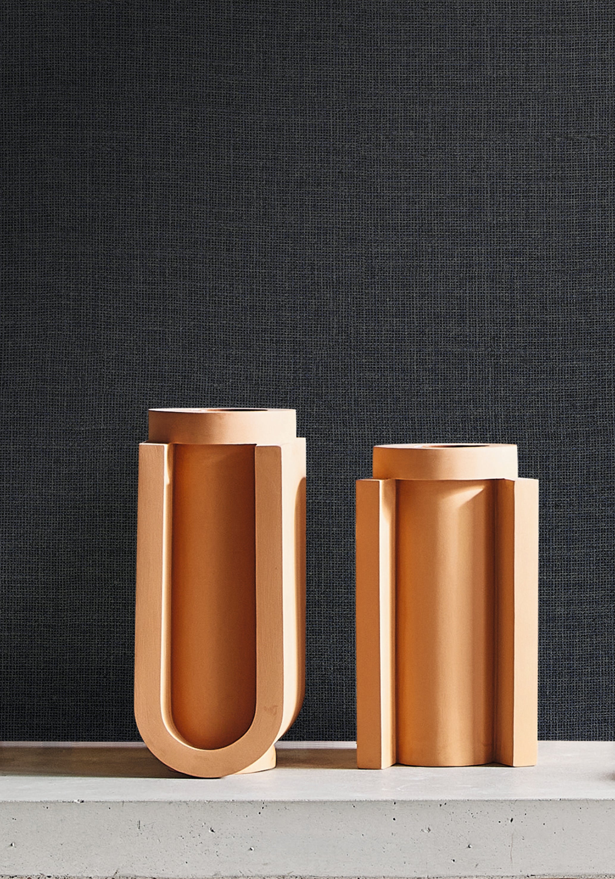 Structural vinyl wallpaper imitating jute LIENZO - MARINE navy blue