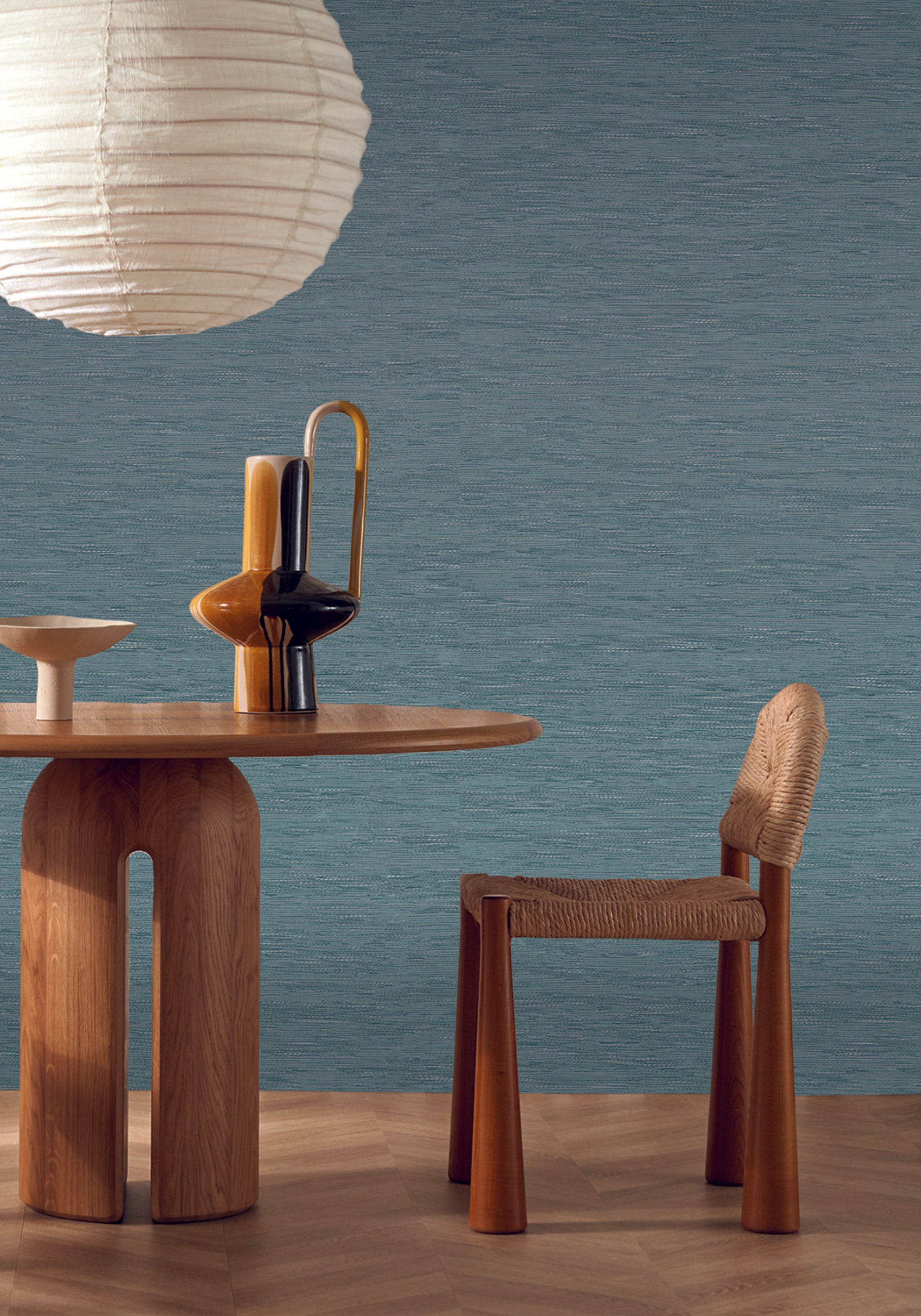 Textured wallpaper imitating jacquard fabric TATAMI - BLEU PERSAN Persian blue