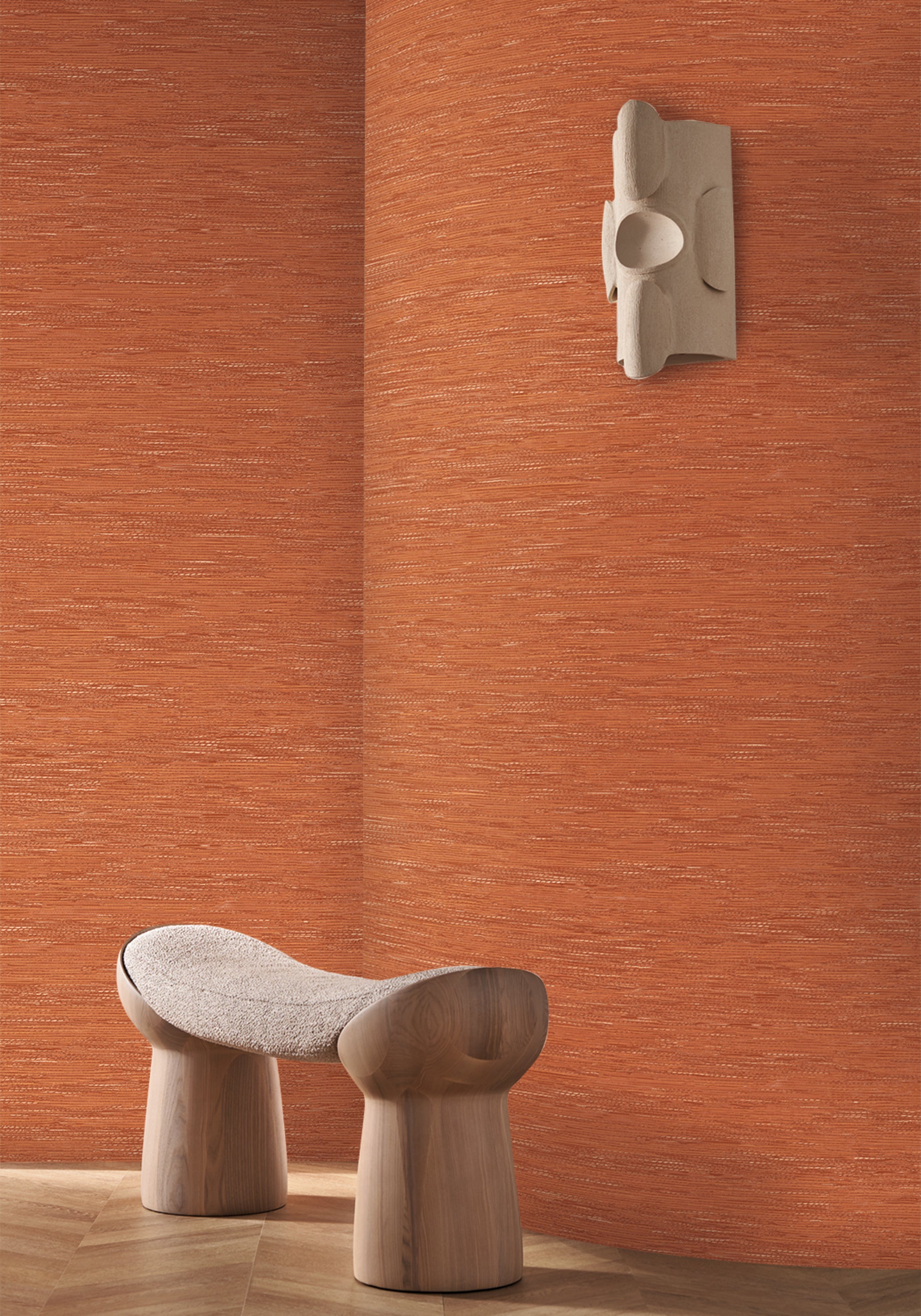 Textured wallpaper resembling jacquard fabric TATAMI - ORANGE BRÜLÉ dark orange