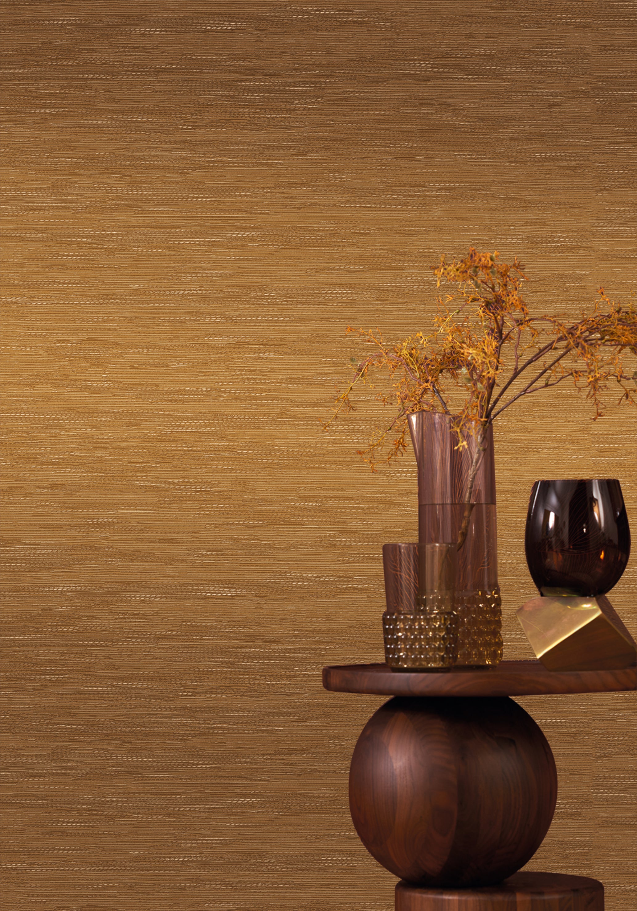 Structural wallpaper imitating jacquard fabric TATAMI - CURRY warm yellow