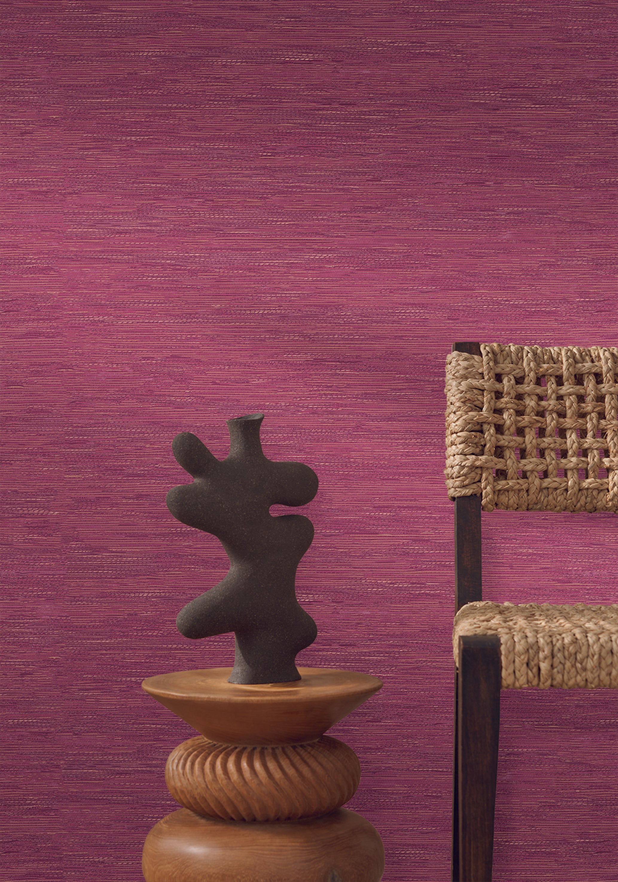 Structural wallpaper imitating jacquard fabric TATAMI - FUCHSIA fuchsia