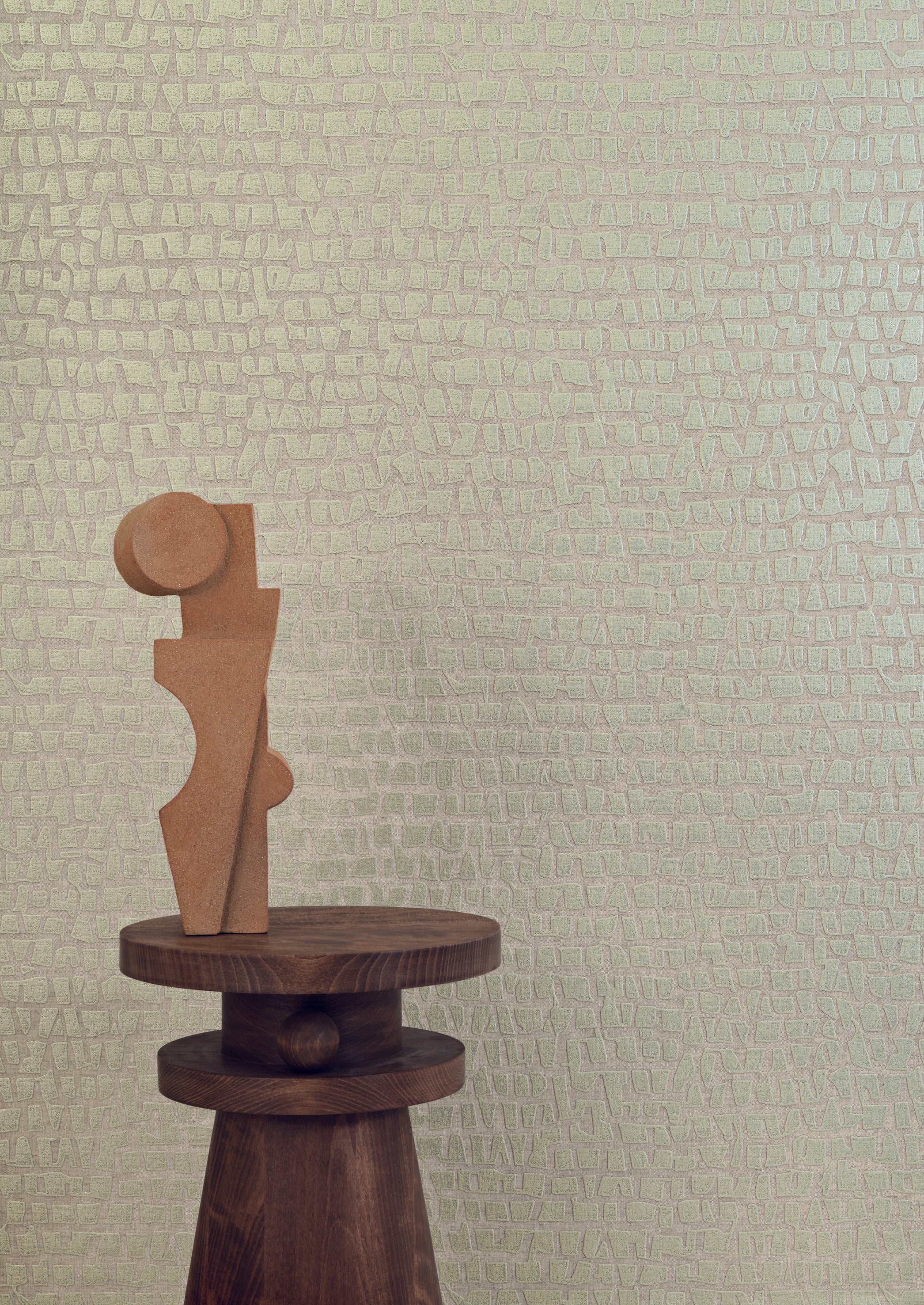 Structural textile wallpaper with abstract pattern SERTI - BRUN CUIVRÉ brown with gold