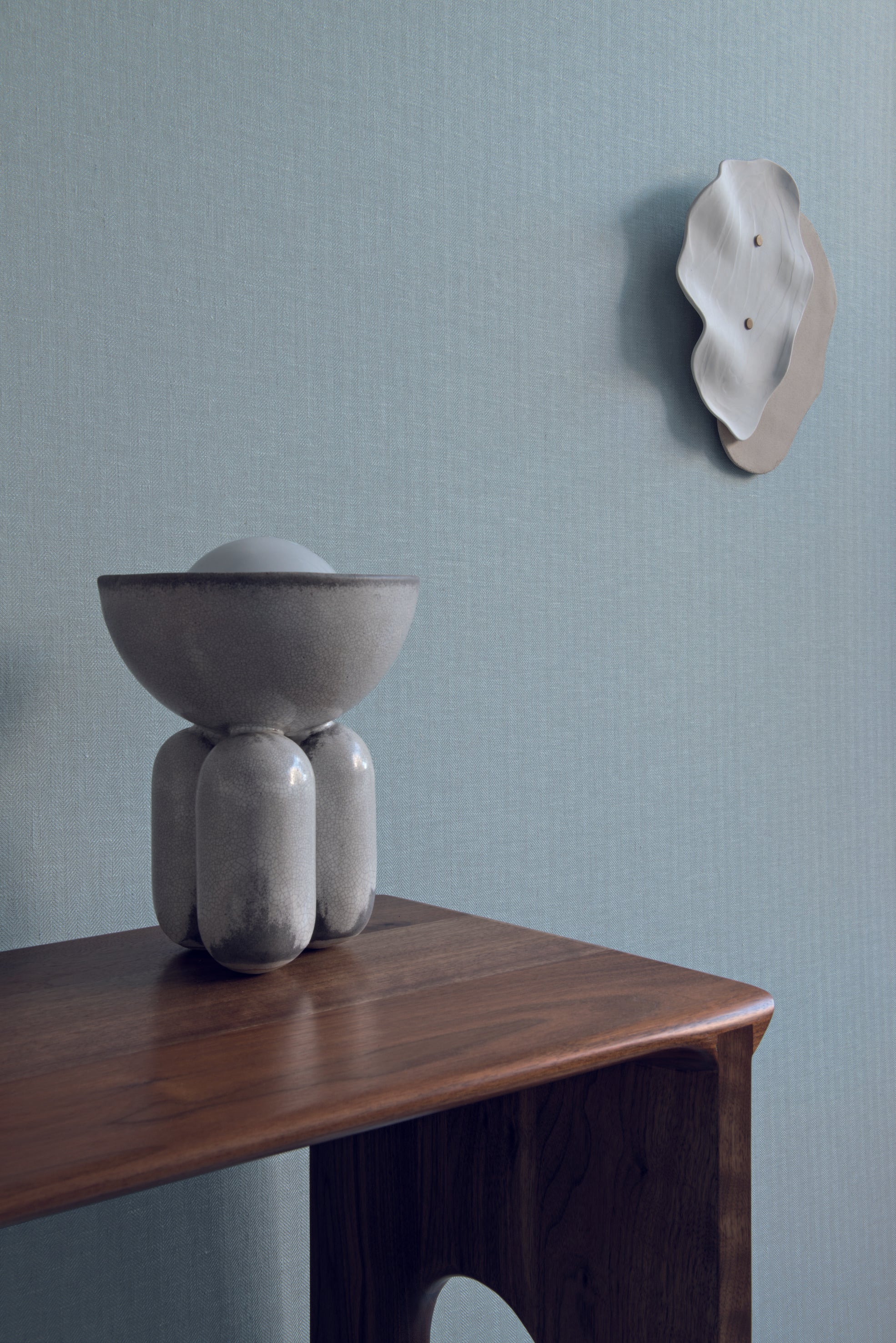 Structural textile wallpaper imitating herringbone VELIN - OPALINE light green