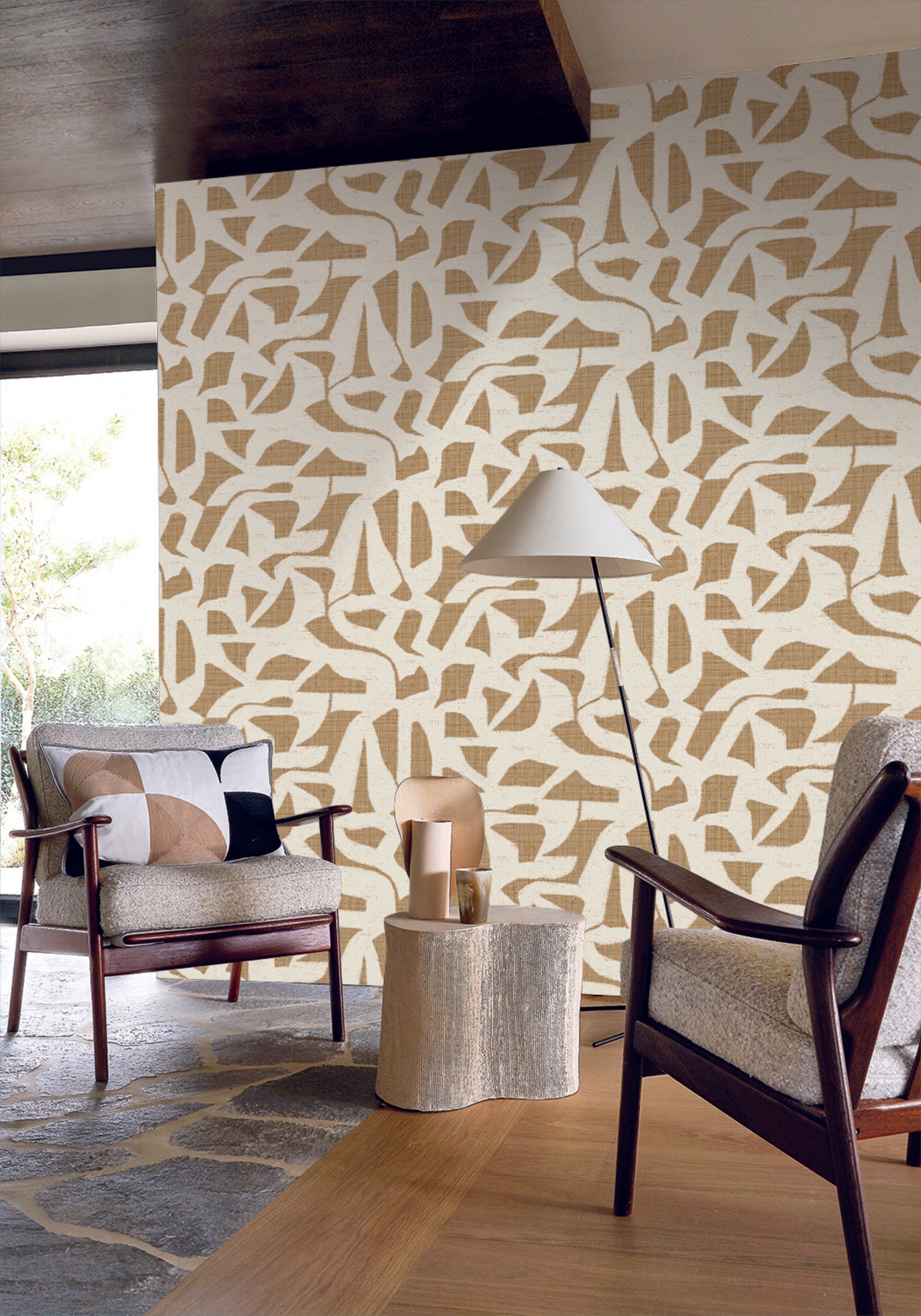 Structural wallpaper imitating fabric with abstract pattern CANA - PAILLE dark beige