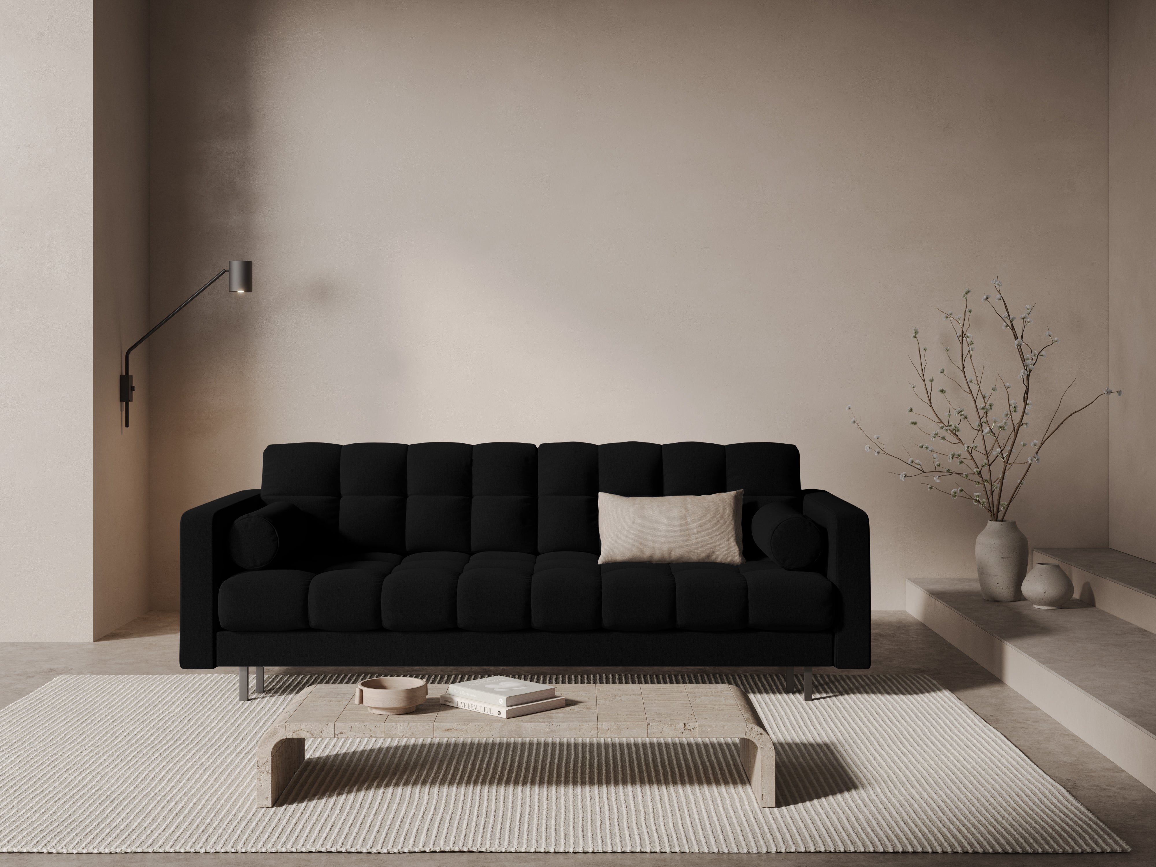 3-seater sofa with sleeping function BALI black bouclé with black base