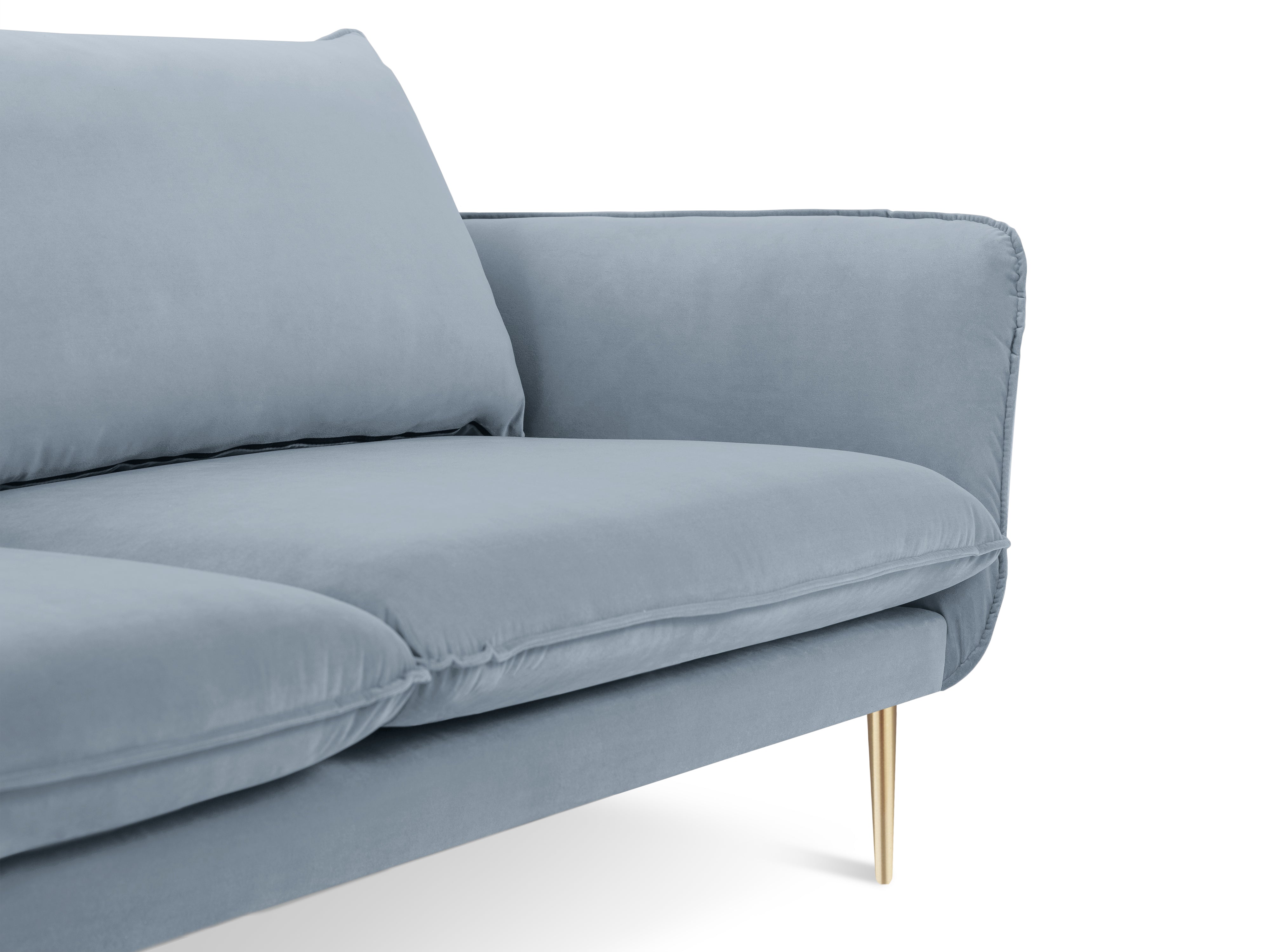 Velvet sofa 3-seater VIENNA light blue with gold base