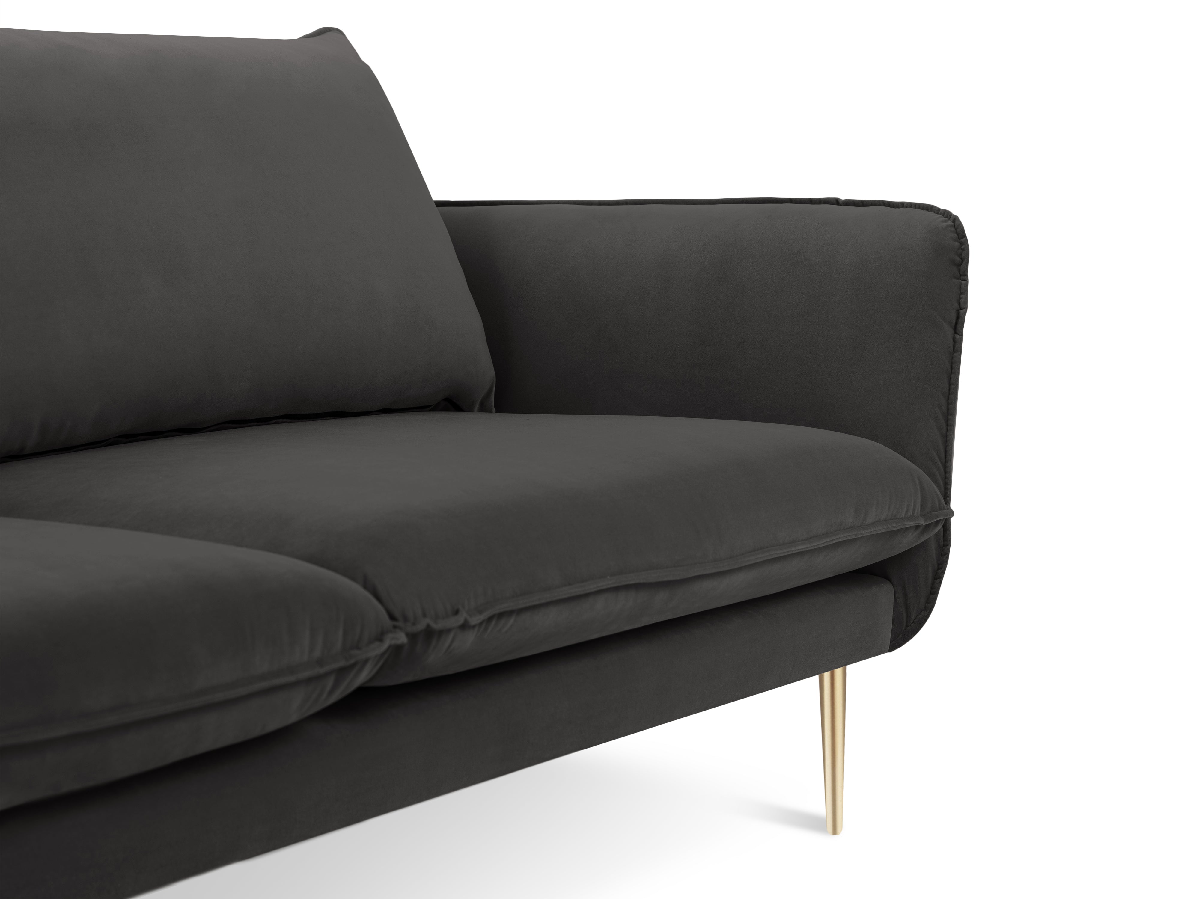 Velvet sofa 3-seater VIENNA dark gray with a gold base