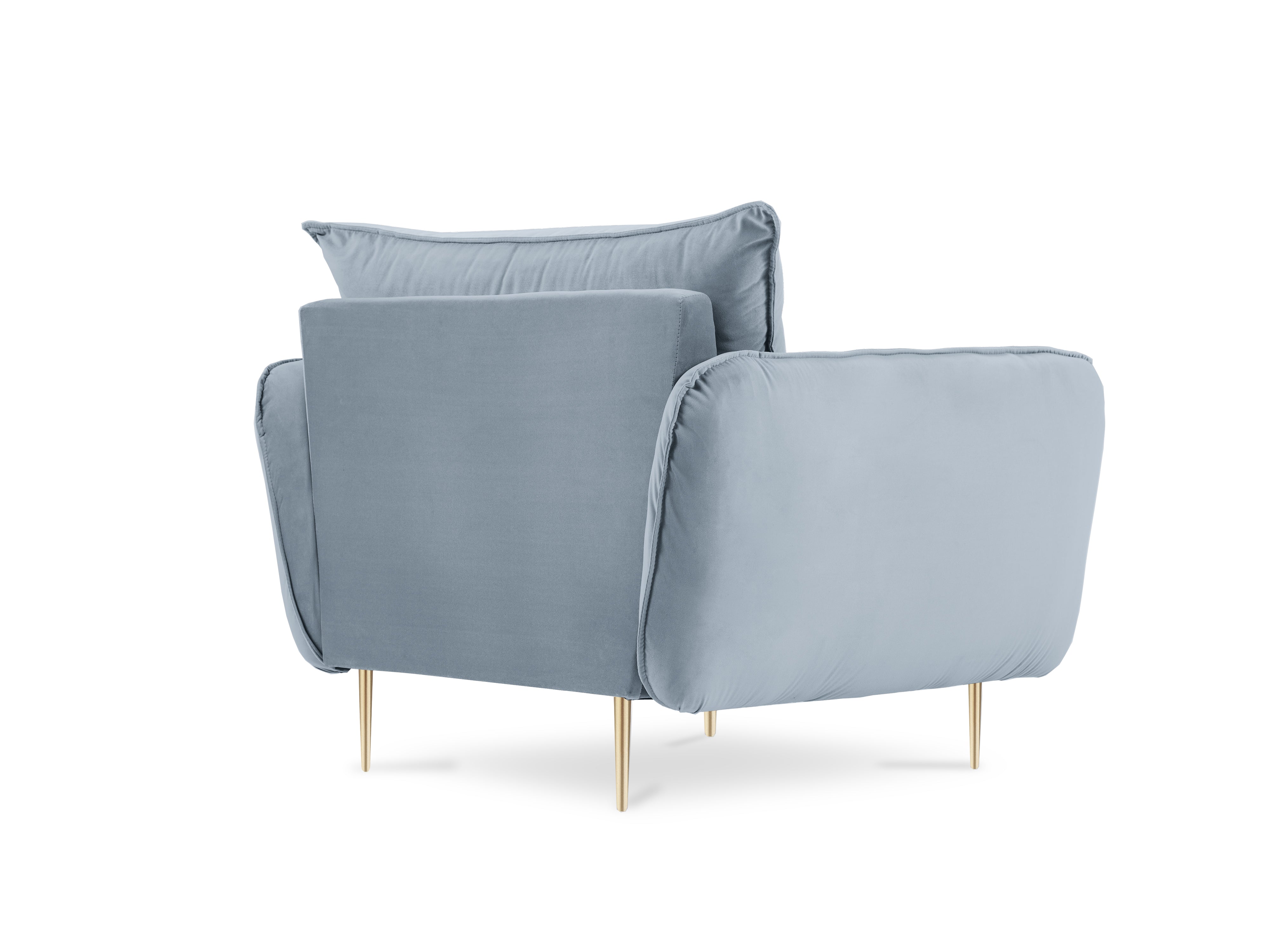 Velvet armchair VIENNA light blue with a gold base