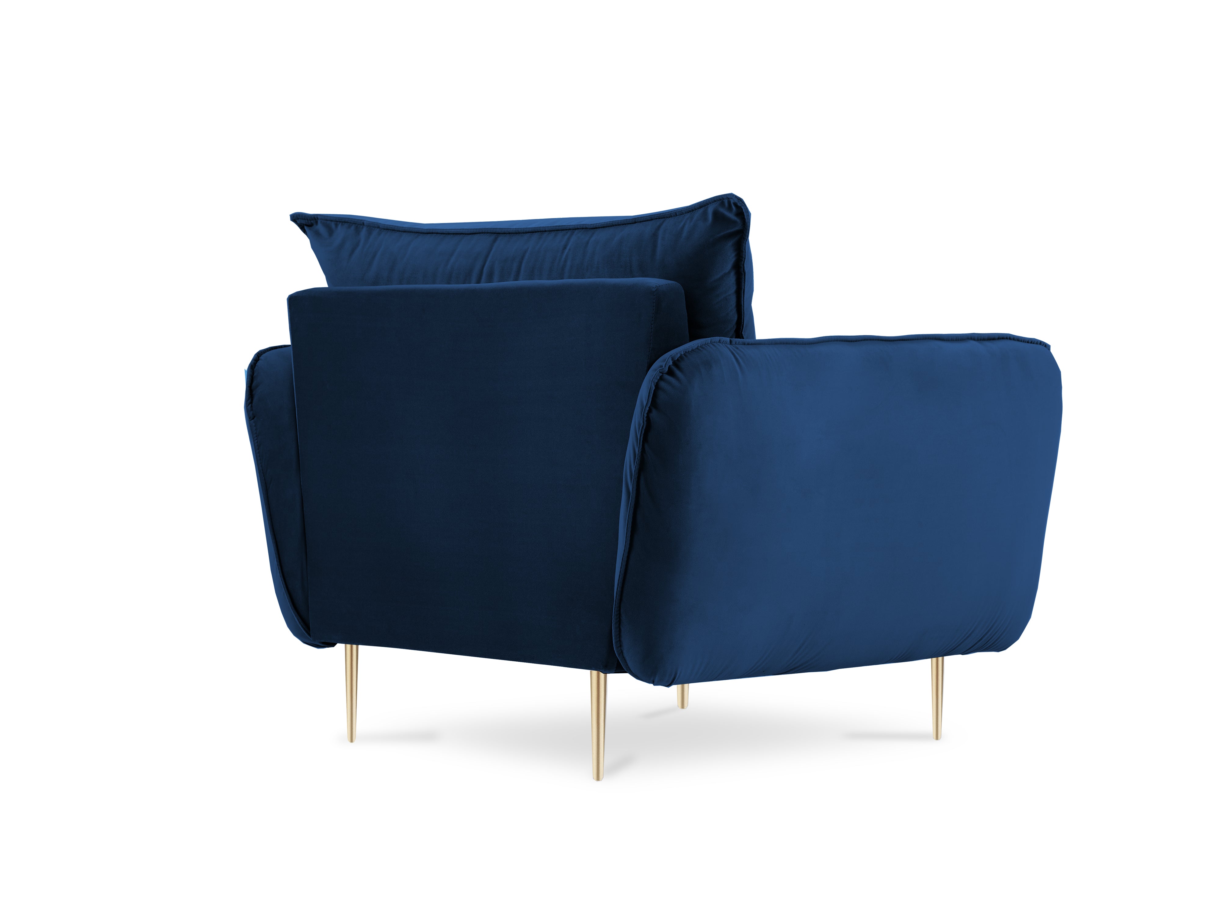 Velvet armchair VIENNA royal blue with a gold base